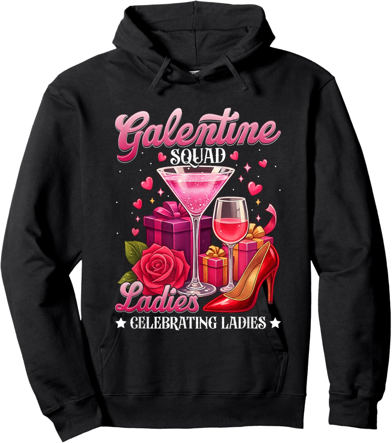 Galentine Squad Ladies Martini Party Celebration Design Hoodie - Hoodie | Black