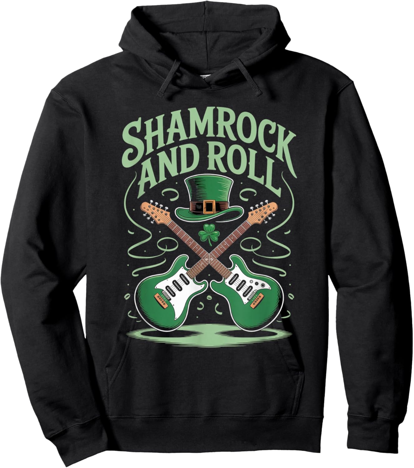 Shamrock and Roll Clover St Patrick's Day Guitar Music Gifts Hoodie - Hoodie | Black