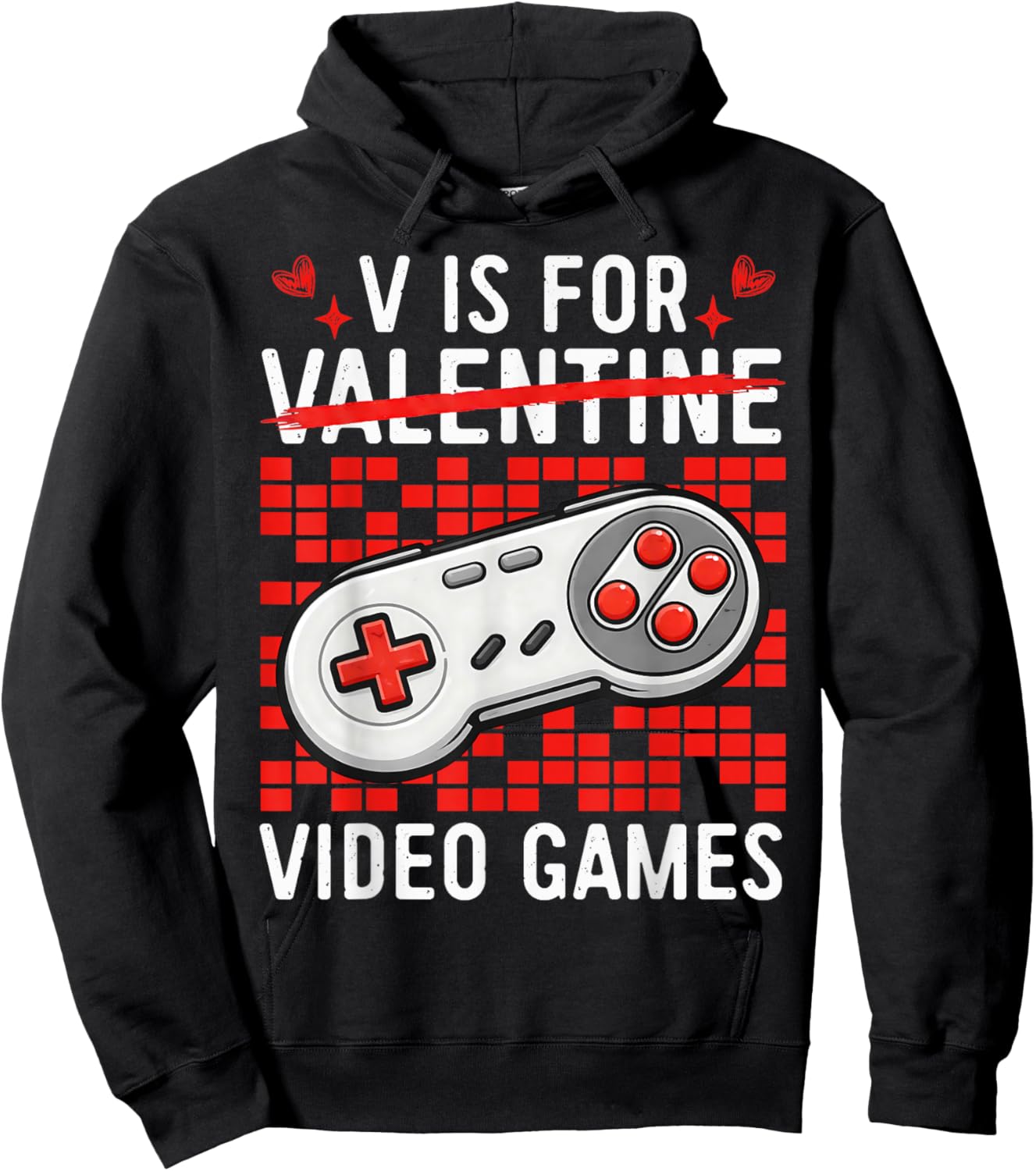 V is for Video Games Funny Gamer Valentines Days Men Boys Hoodie - Hoodie | Black