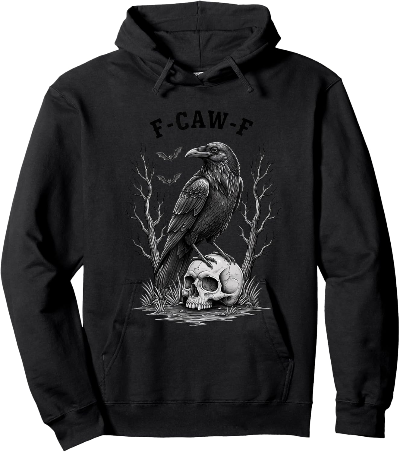 F-caw-f Raven Skull Bird Funny Gothic Crow Halloween Humor Hoodie - Hoodie | Black