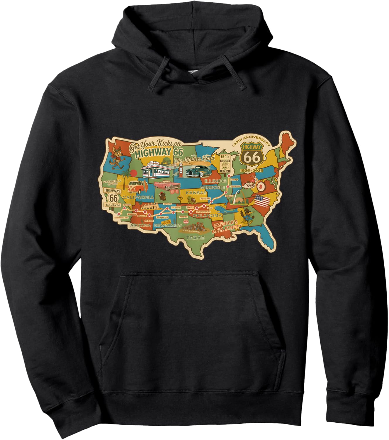100th Anniversary Americana Highway Travel Map 1926 2026 Hoodie - Hoodie | Black