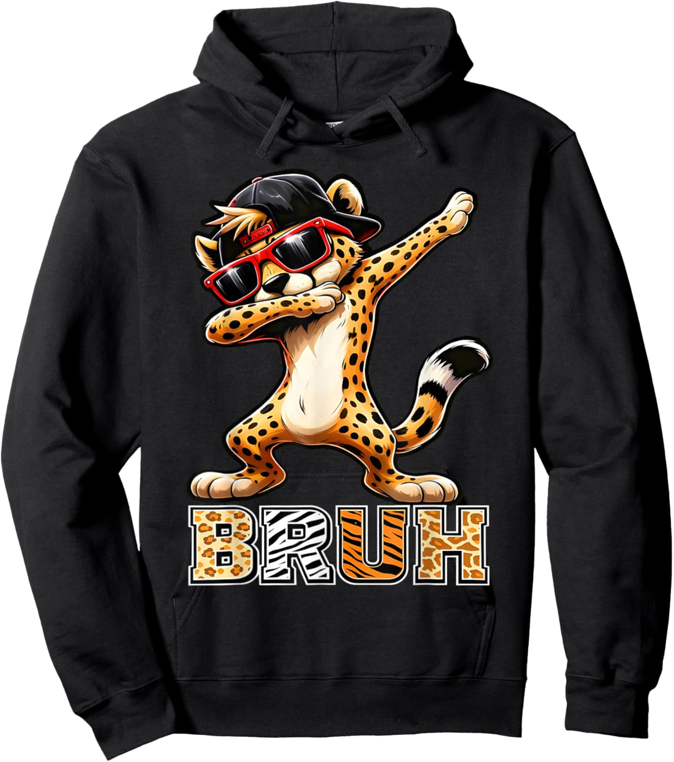 Bruh Cheetah Meme Men Boys Animal Print Kids Hoodie - Hoodie | Black
