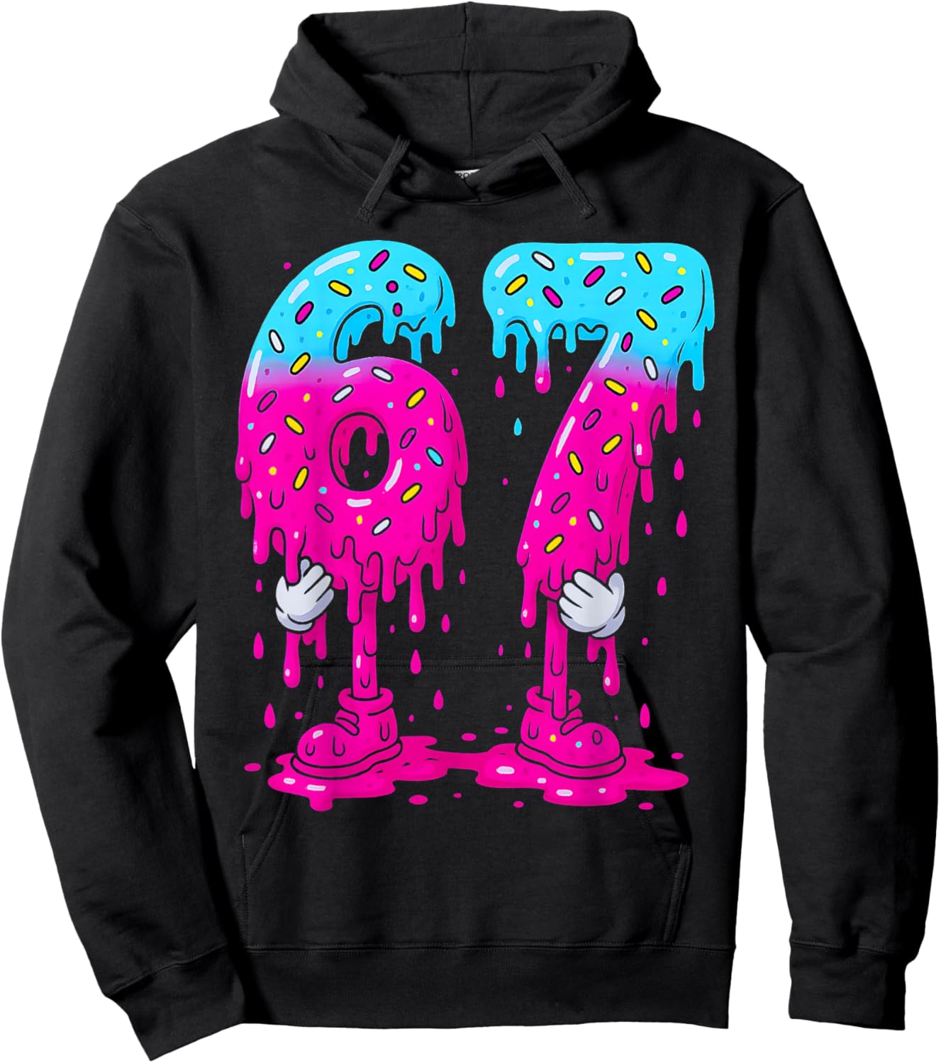 Six Seven Ice Cream Drip Sports Cool Meme 67 Funny Number Hoodie - Hoodie | Black