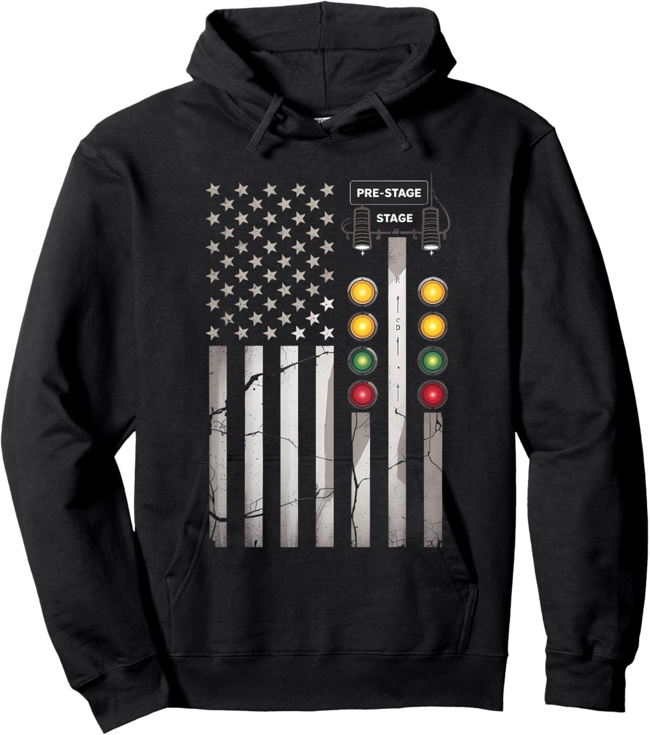 Drag Racing American Flag Drag Racer Tree Light Hoodie - Hoodie | Black