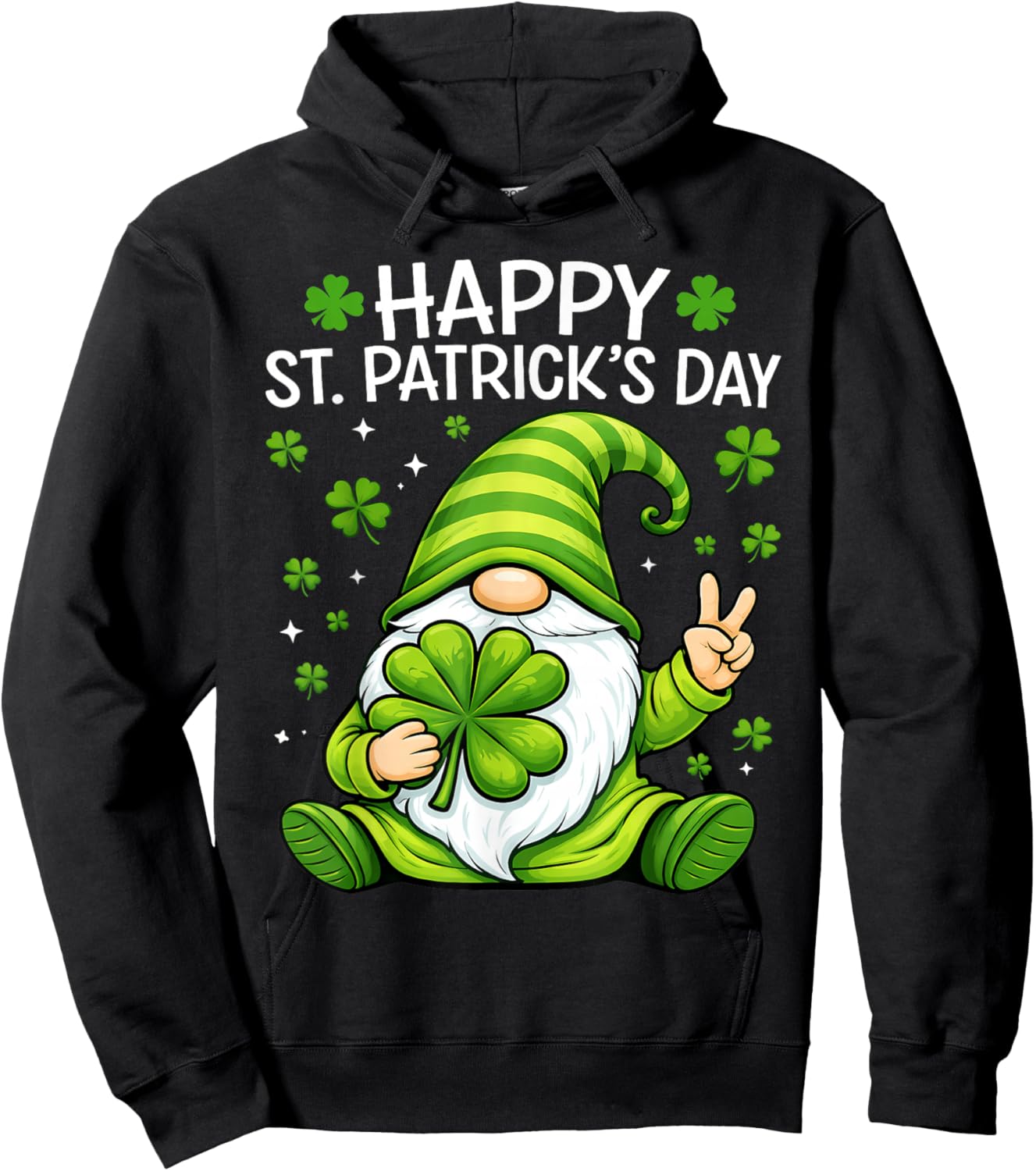 Cute Gnome Lucky Shamrock Happy St Patrick's Day Women Girls Hoodie - Hoodie | Black