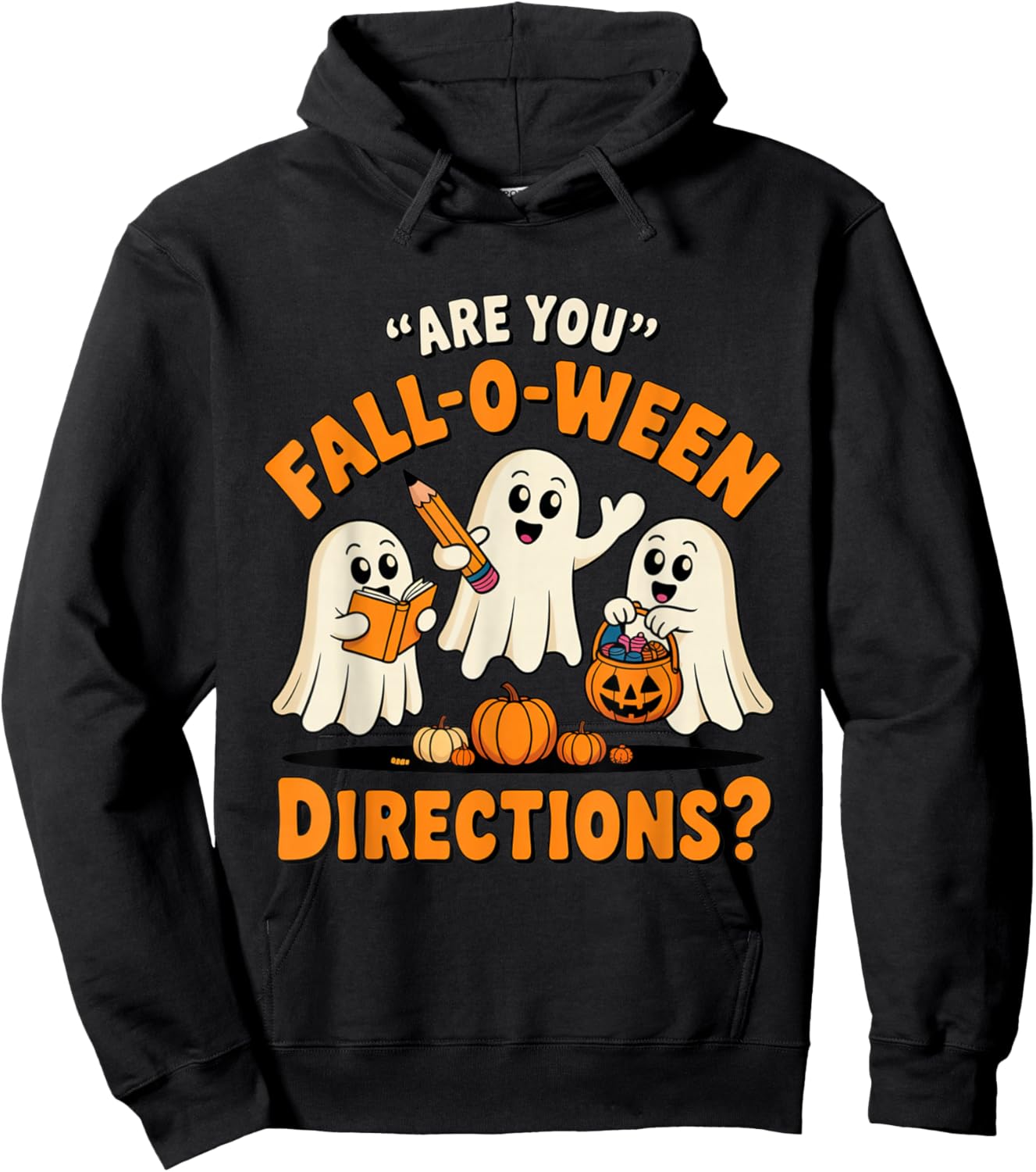 Retro are You Fall O Ween Directions Teacher Halloween Ghost Hoodie - Hoodie | Black