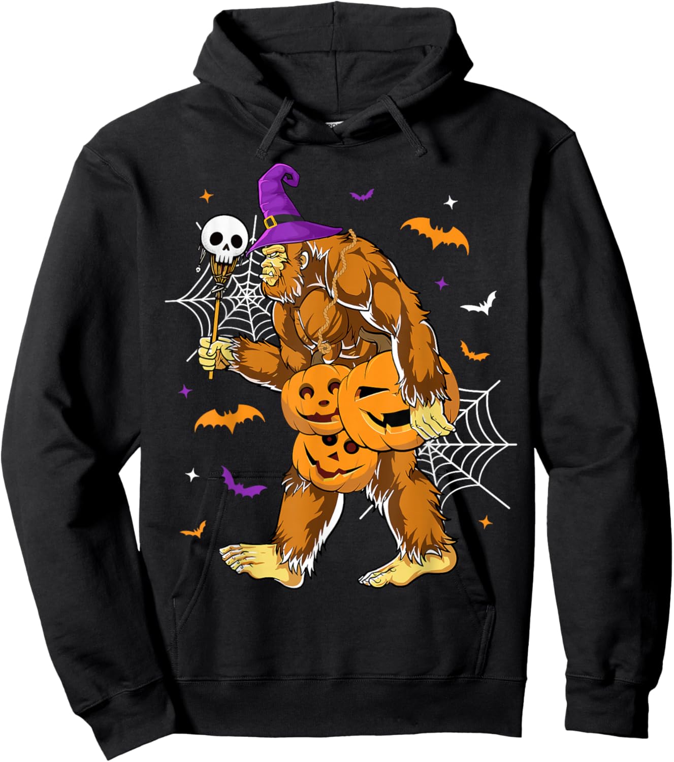 Spooky Bigfoot Halloween Pumpkin Funny Halloween Sasquatch Hoodie - Hoodie | Black