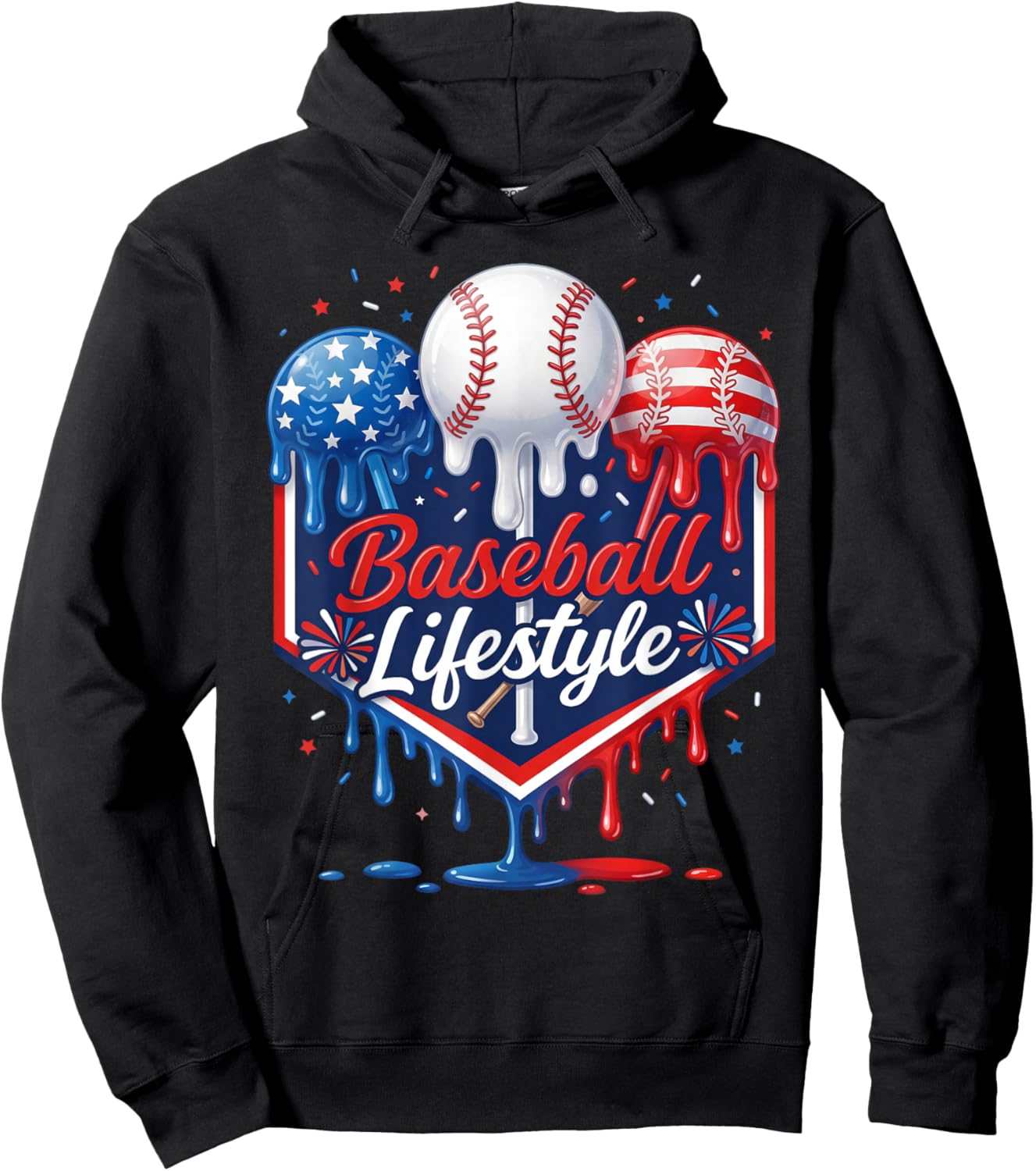 Baseball Life Style 4th of July Youth Drip Baseball Boy Kids Hoodie - Hoodie | Black
