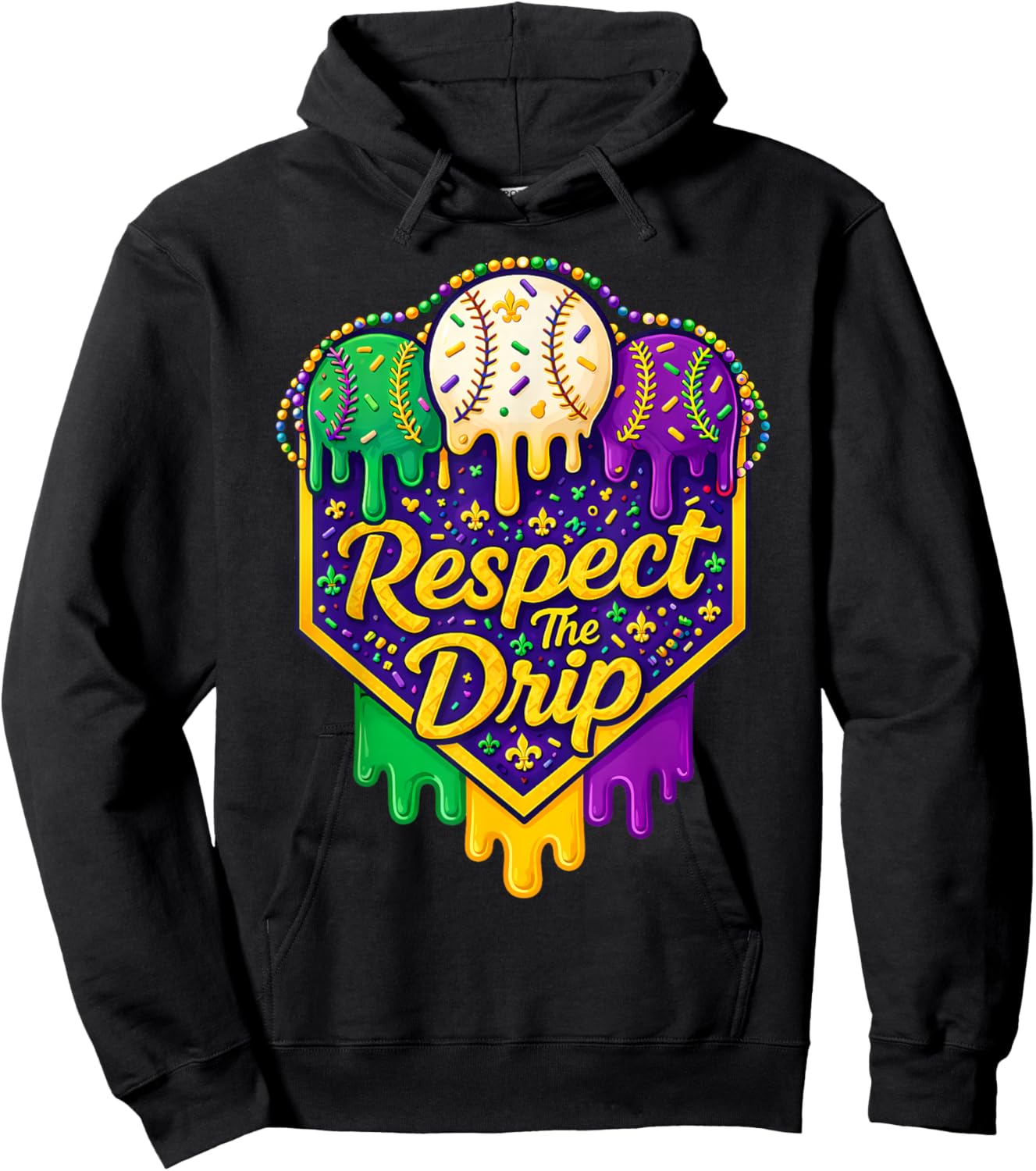 Baseball Ice Cream Respect The Drip Mardi Gras Carnival Boys Hoodie - Hoodie | Black