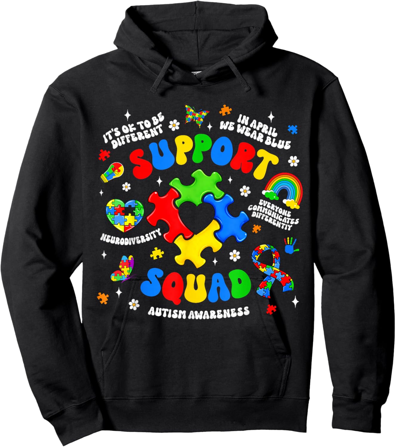Family Autism Support Squad Autism Awareness Sped Teacher Hoodie - Hoodie | Black