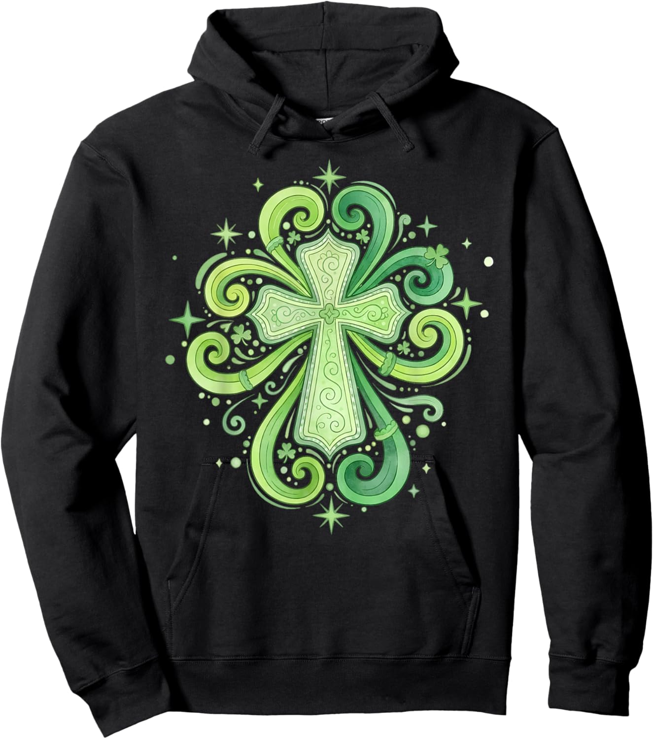St Patricks Day, Christian, Beautiful Green Celtic Cross Hoodie - Hoodie | Black
