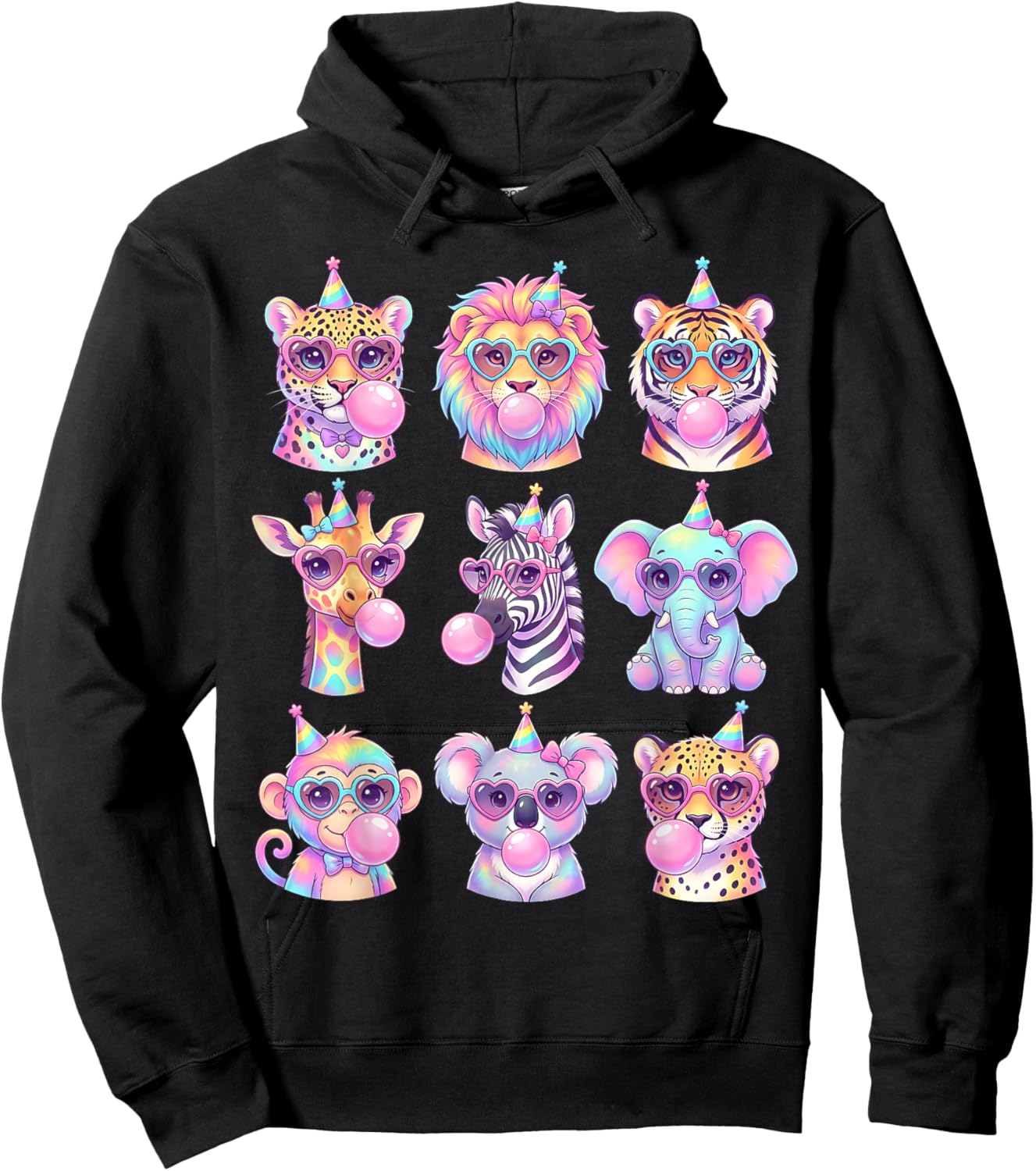 Funny Animals Glasses Blowing Bubble Gum Birthday Wildlife Hoodie - Hoodie | Black