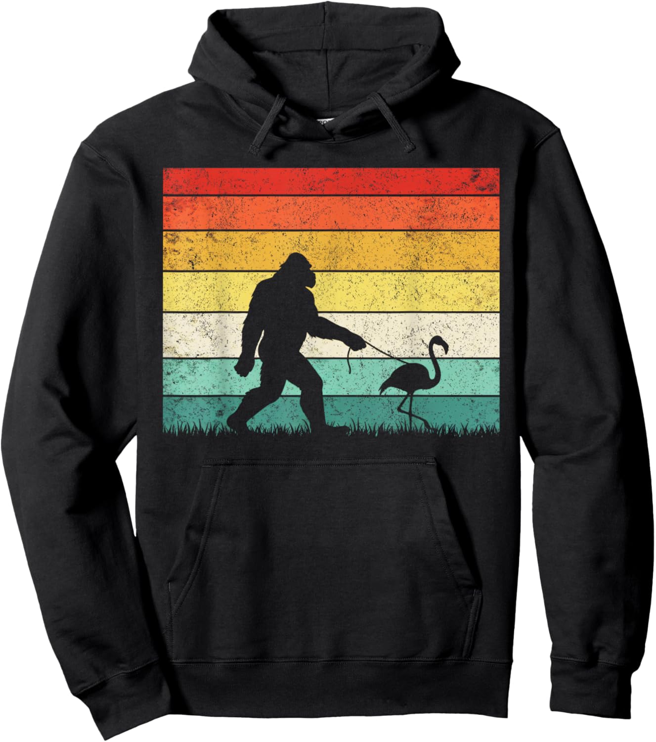 Bigfoot Walking with a Flamingo Cool pet Animal Vintage Hoodie - Hoodie | Black