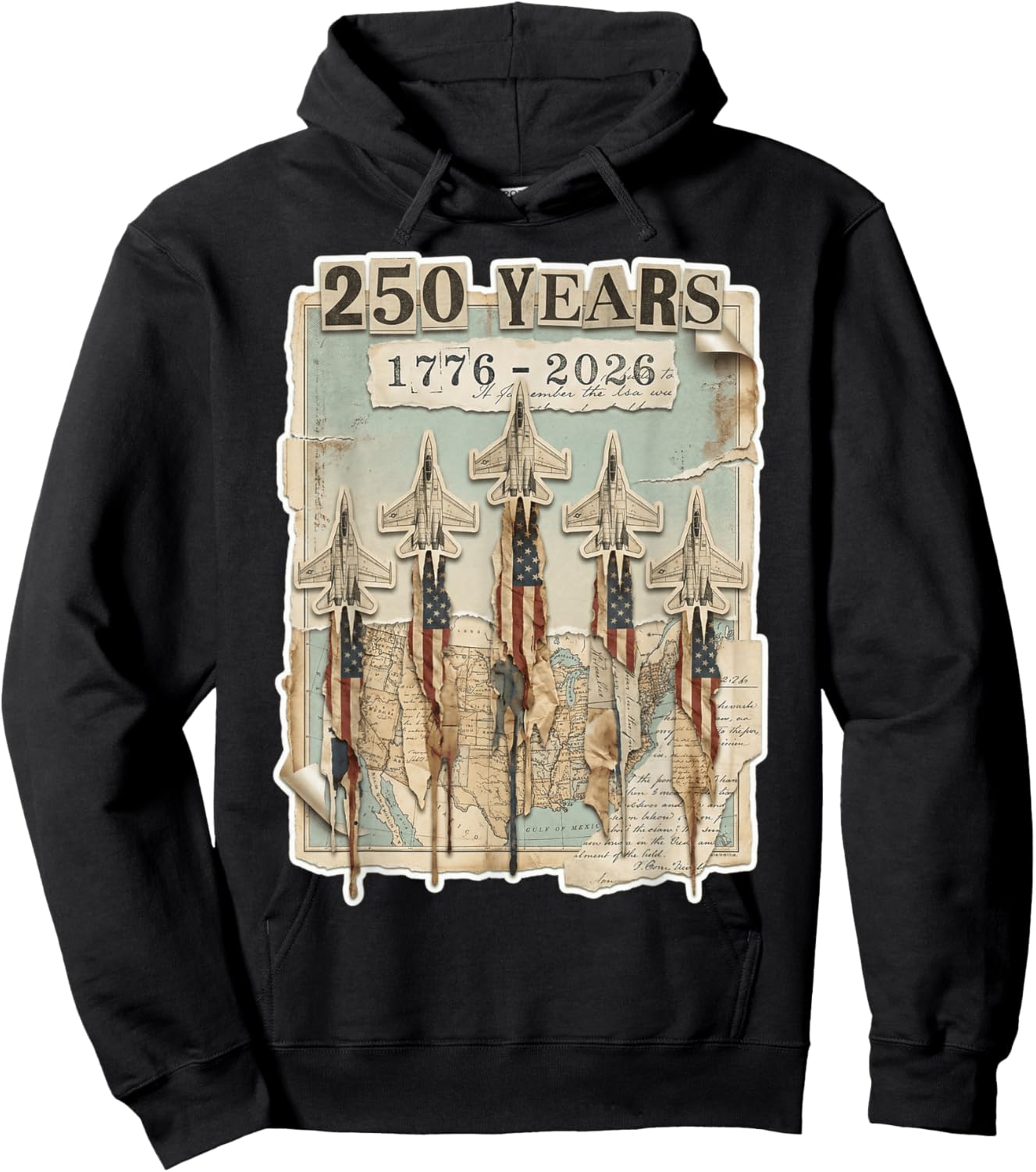 4th of July American Flag Vintage 250 Years 1776 2026 USA Hoodie - Hoodie | Black