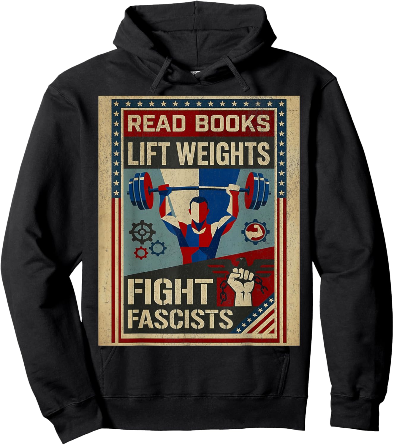 Vintage Style Read Books Lift Weights Fight Fascists Retro Hoodie - Hoodie | Black