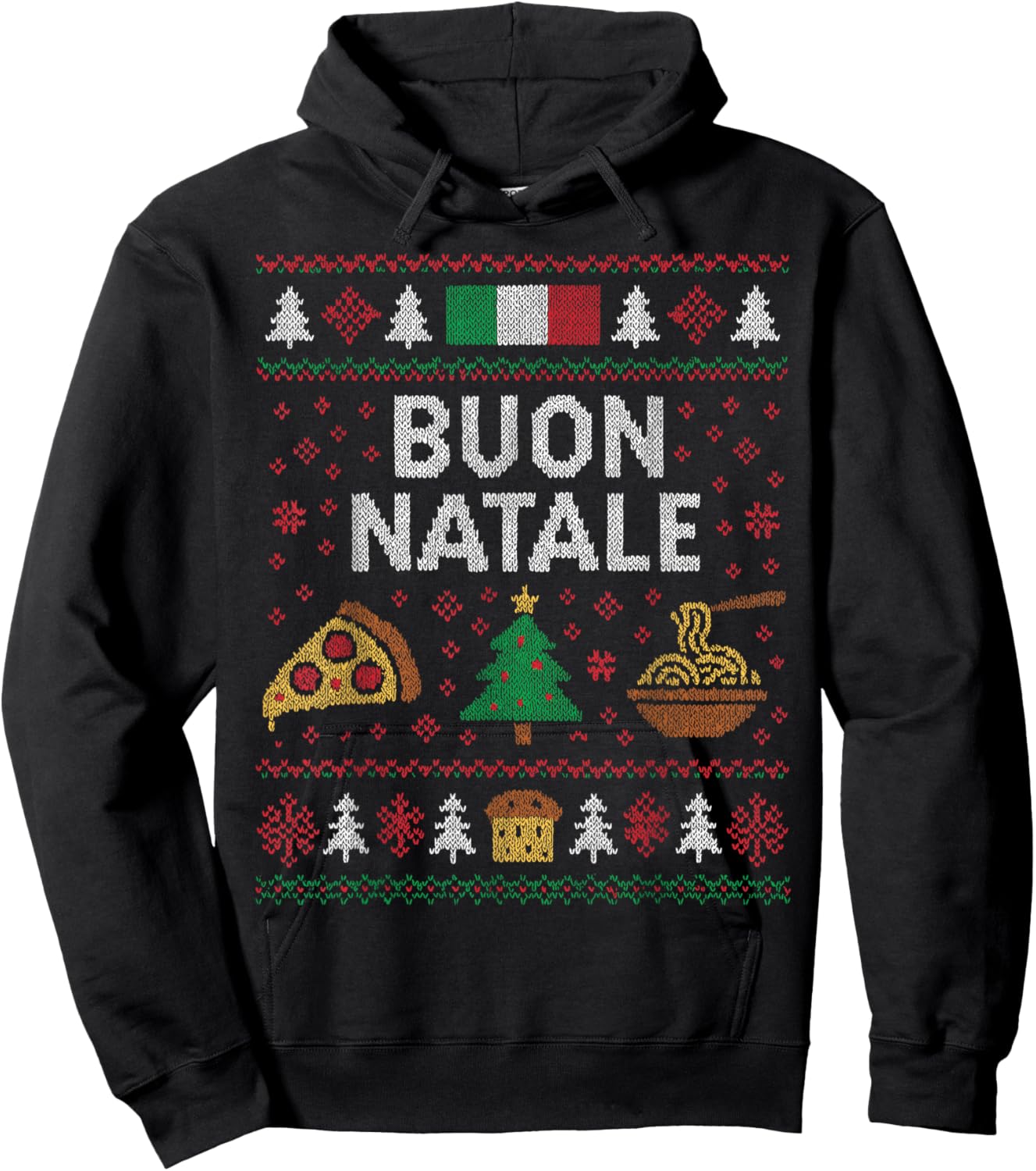 Italian Christmas Pizza Spaghetti Panettone Funny Italy Hoodie - Hoodie | Black