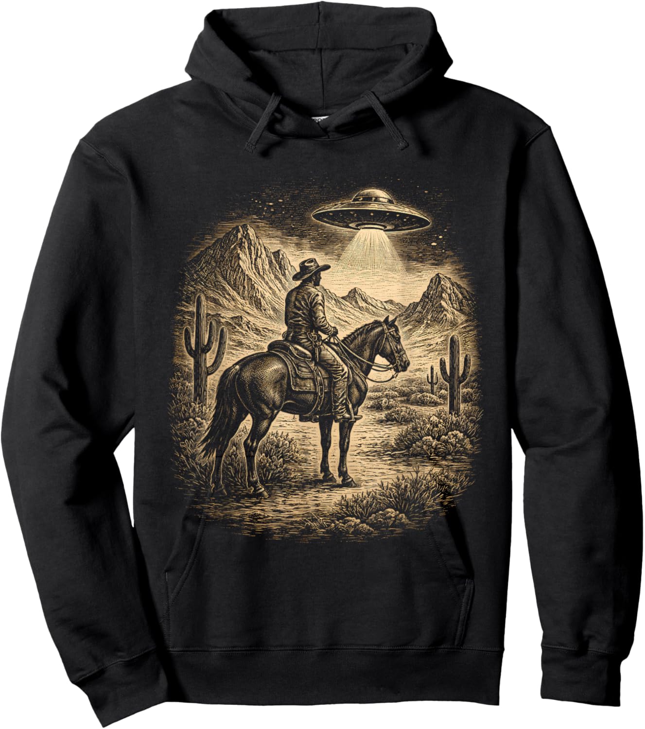 Classic Cowboy UFO Alien Craft Encounter Western Mystery Hoodie - Hoodie | Black