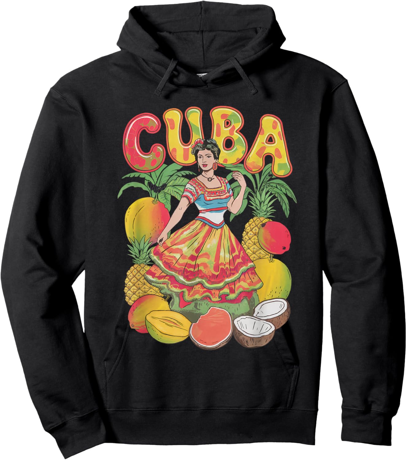 Cuba Cuban Girl Dress Tropical Flowers Heritage Hoodie - Hoodie | Black