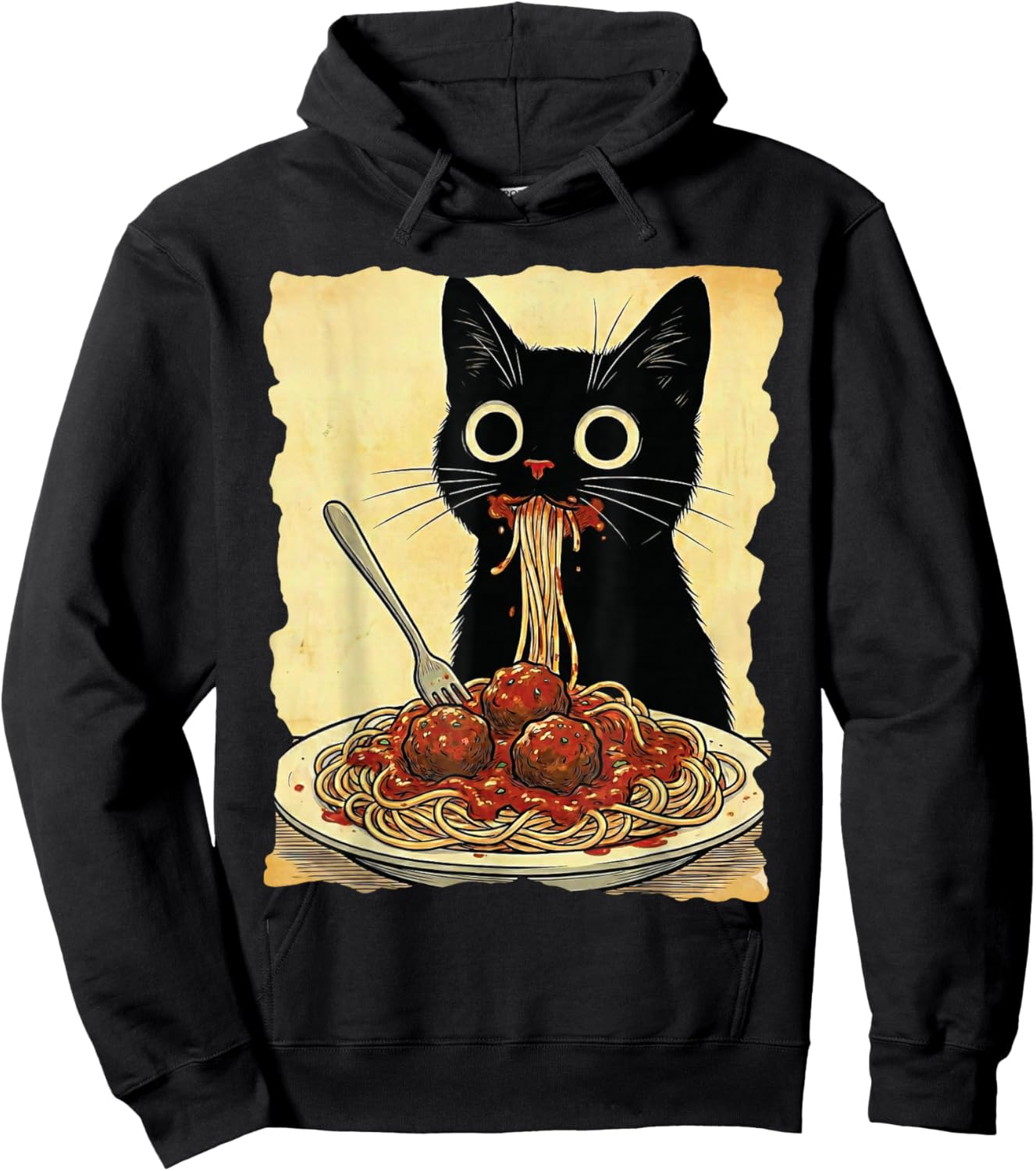 Cat Spaghetti and Meatballs Japanese Kawaii Anime Hoodie - Hoodie | Black