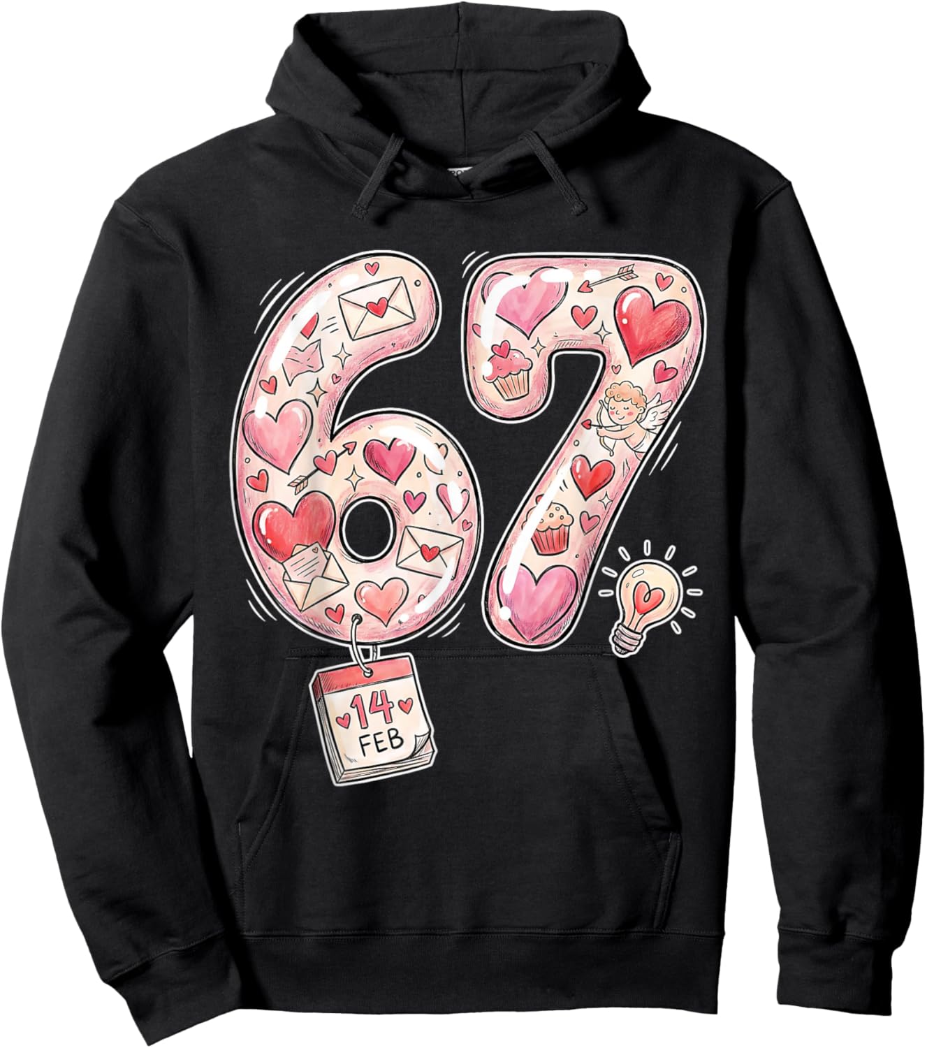 Valentine 67 Six Seven 6 7 Meme Valentines Day Girls Hoodie - Hoodie | Black
