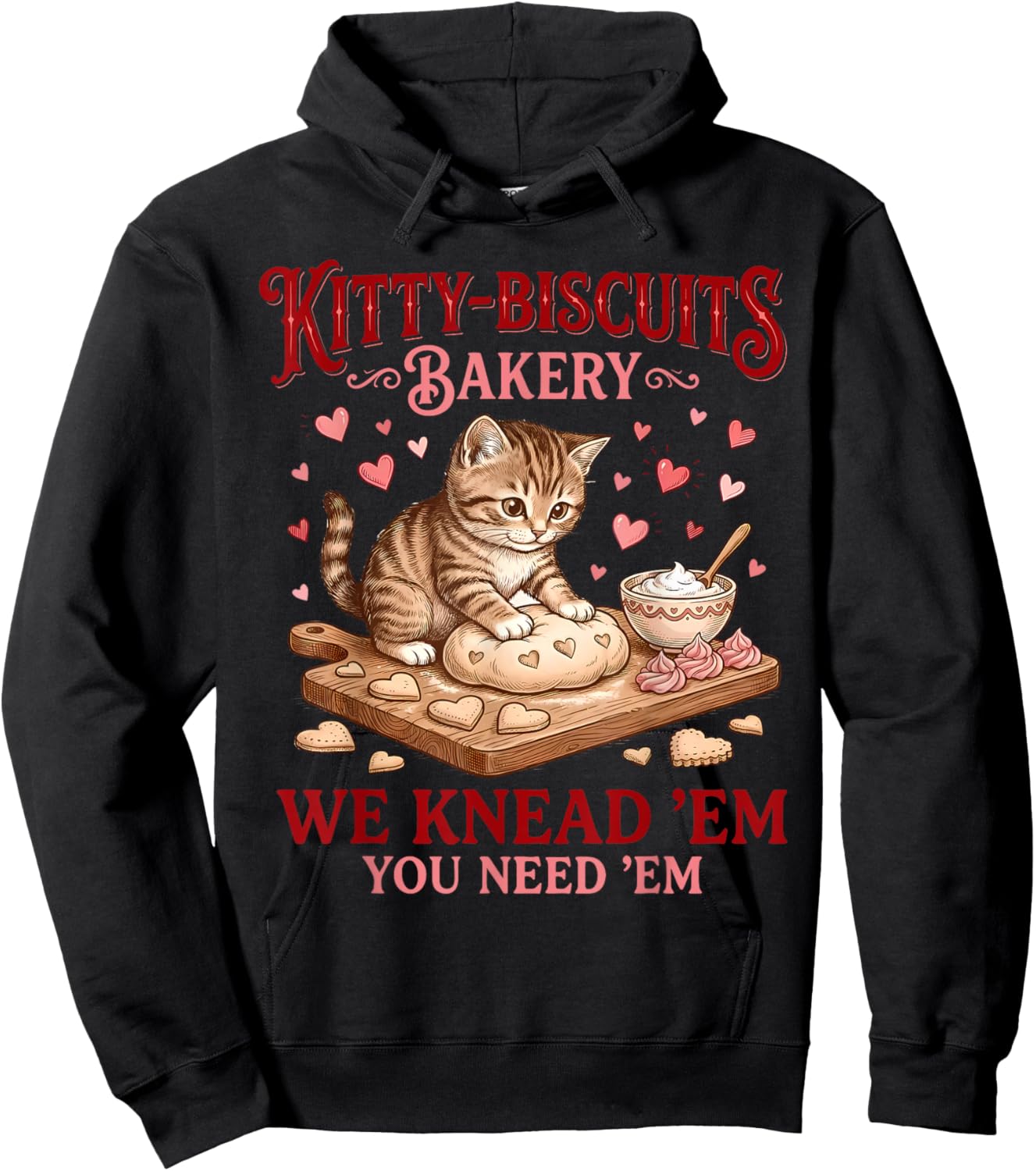 Retro Vintage Cat Kitty Biscuits Bakery Happy Valentines Day Hoodie - Hoodie | Black