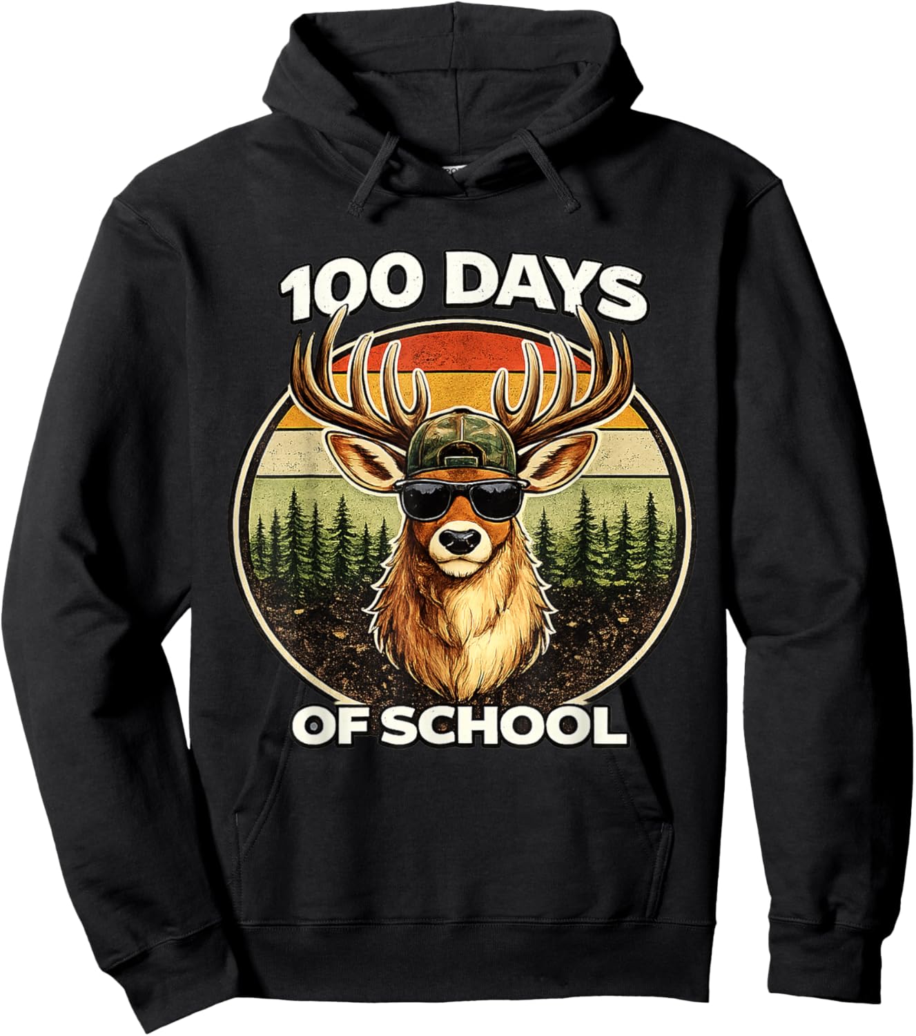 Deer 100 Days of School for Kids Teachers Boys Girls Funny Hoodie - Hoodie | Black