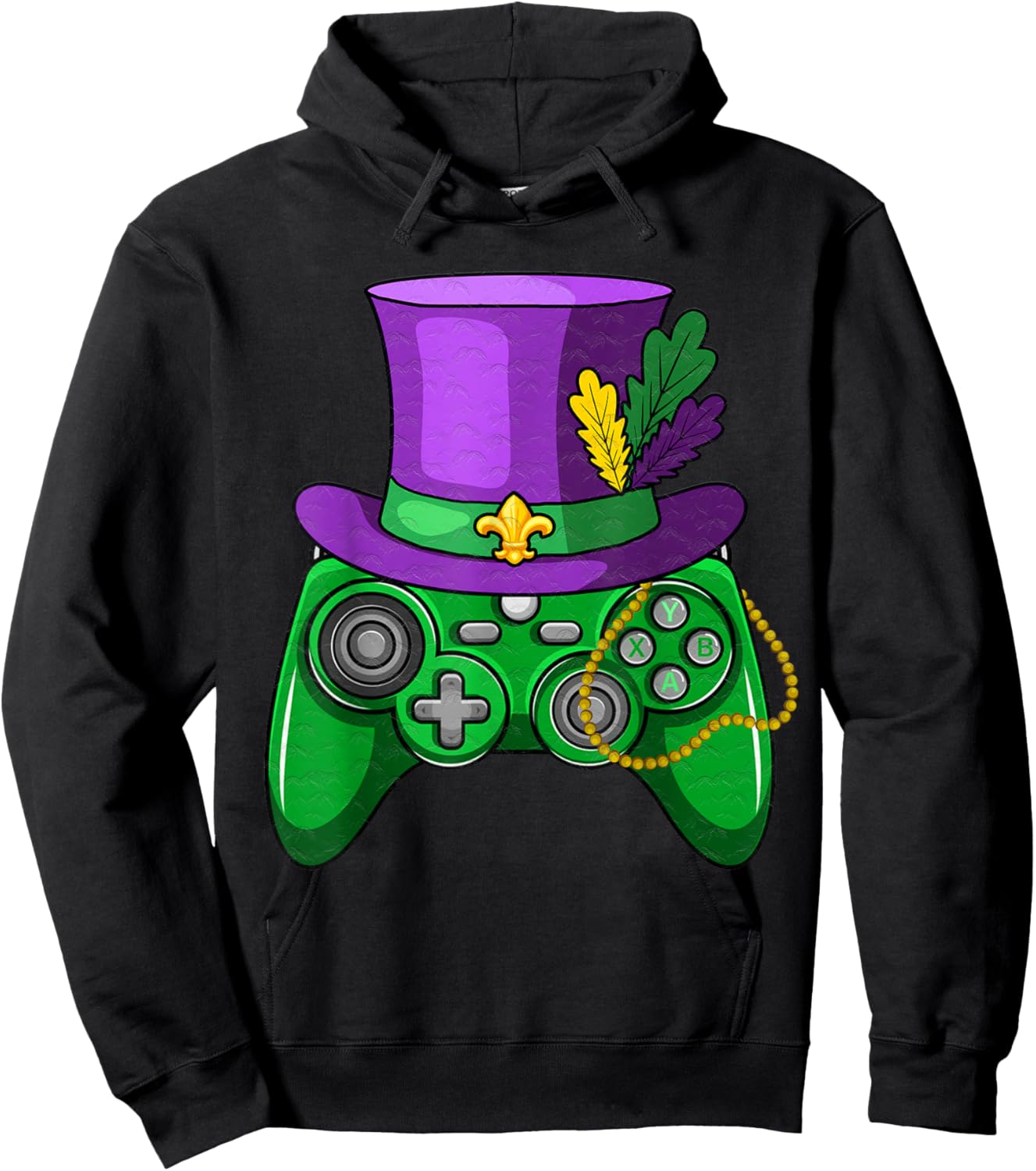 Mardi Gras Gamer Controller Jester Hat Gaming Party Hoodie - Hoodie | Black
