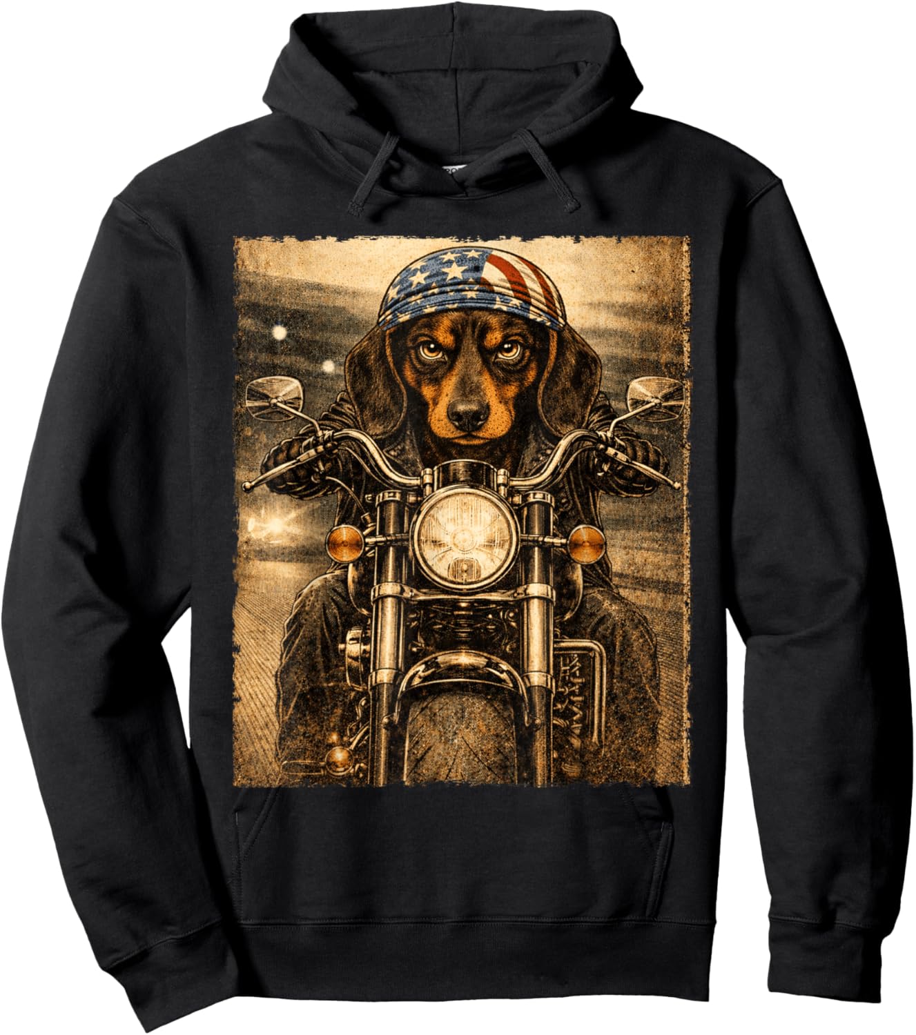 Vintage Dachshund Dog Biker Riding Classic Doxie Motorcycle Hoodie - Hoodie | Black