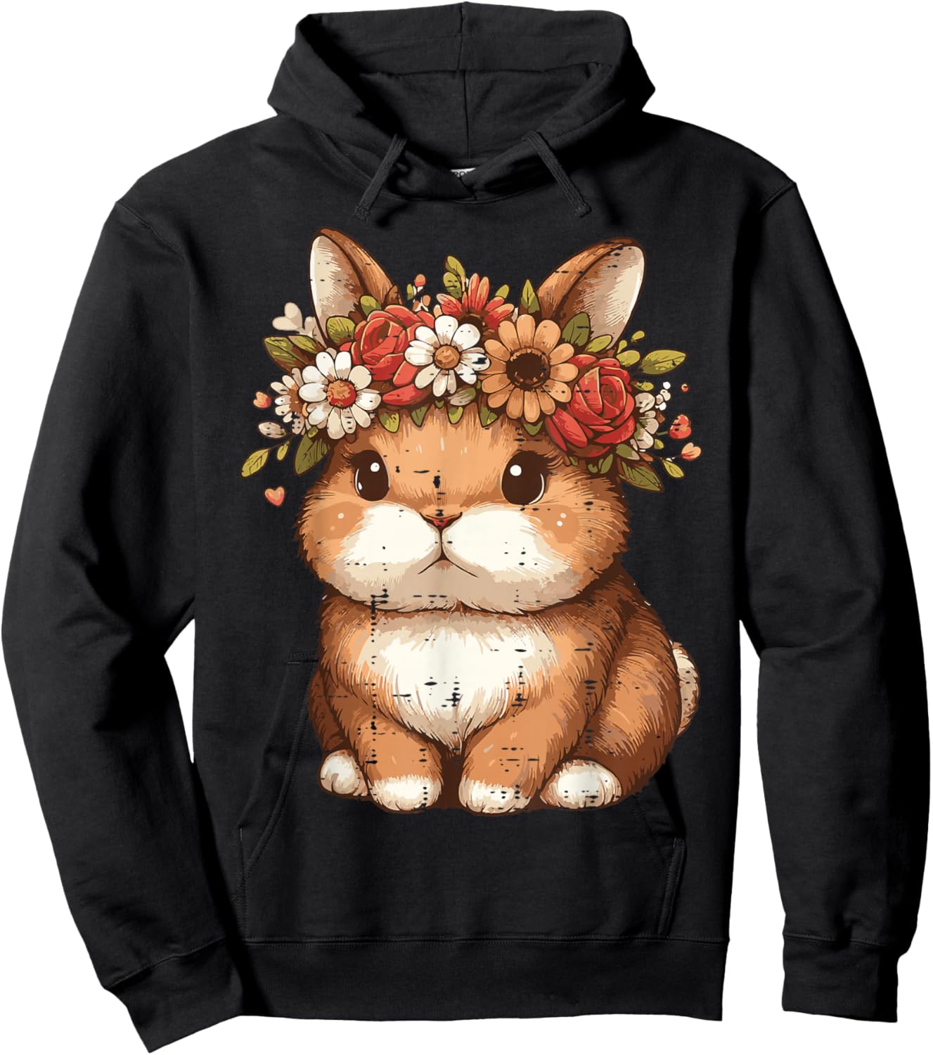 Easter Bunny Flower Crown Rabbit Spring Girls Kids Women Hoodie - Hoodie | Black