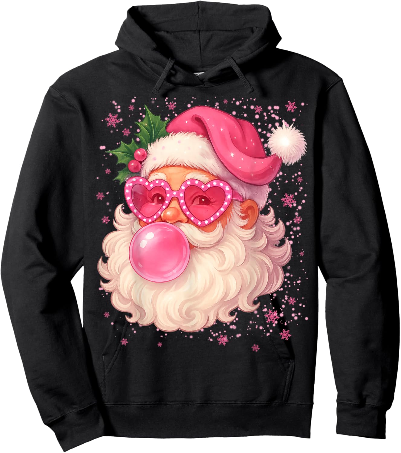 Cute Pink Santa Snowflake Christmas Pajamas Xmas Girls Women Hoodie - Hoodie | Black