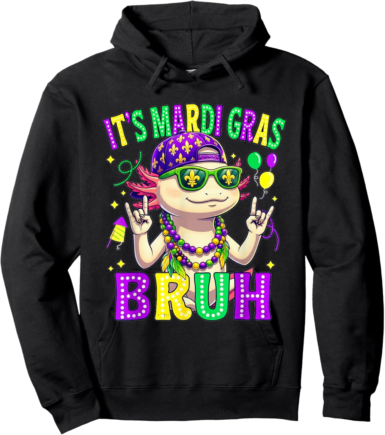 Axolotl Bruh Mardi Gras Boys Girls Kids Carnival Parade Hoodie - Hoodie | Black