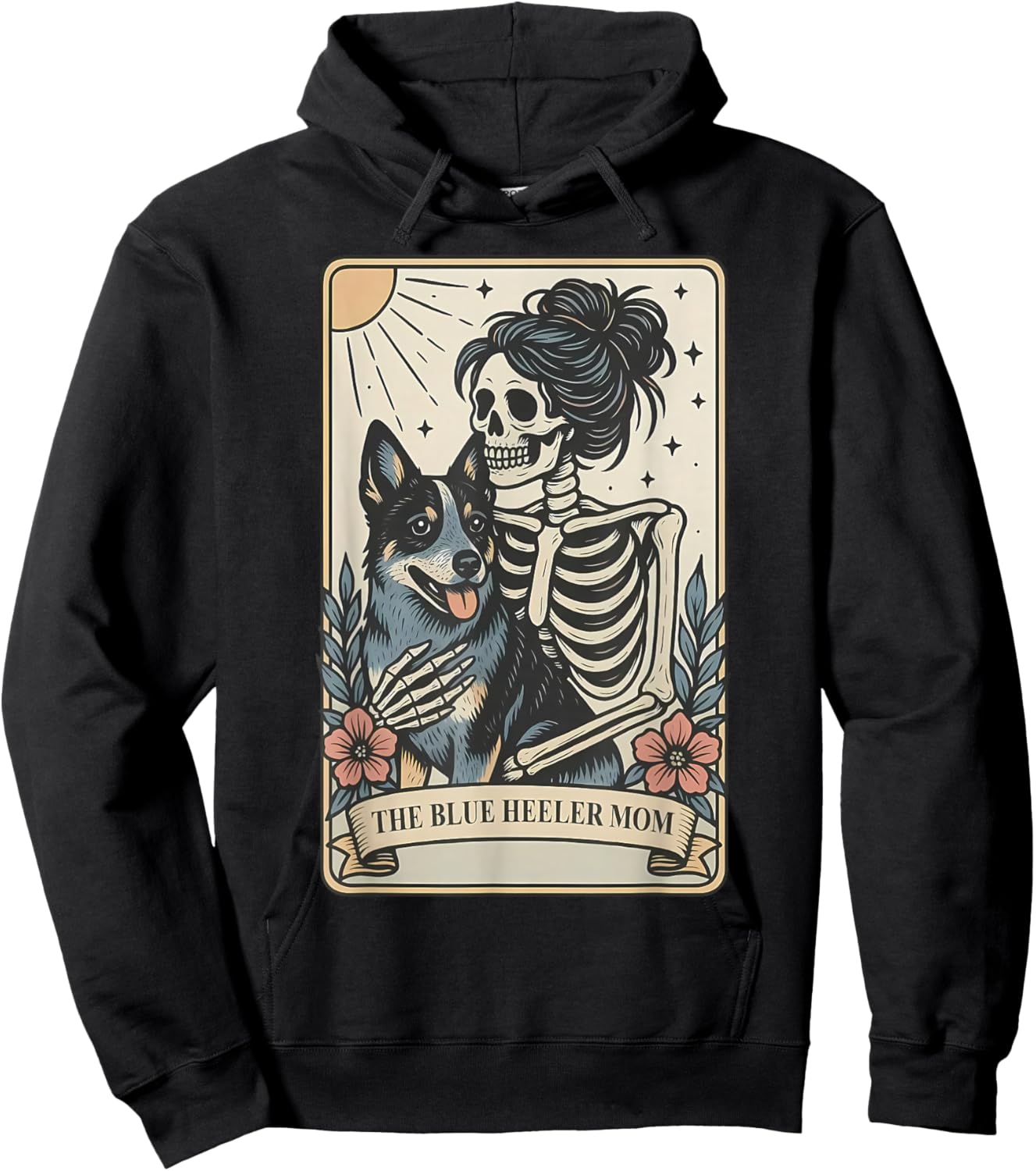 Cute Blue Heeler Dog Mom Tarot Card Skeleton Mama Dog Pet Hoodie - Hoodie | Black