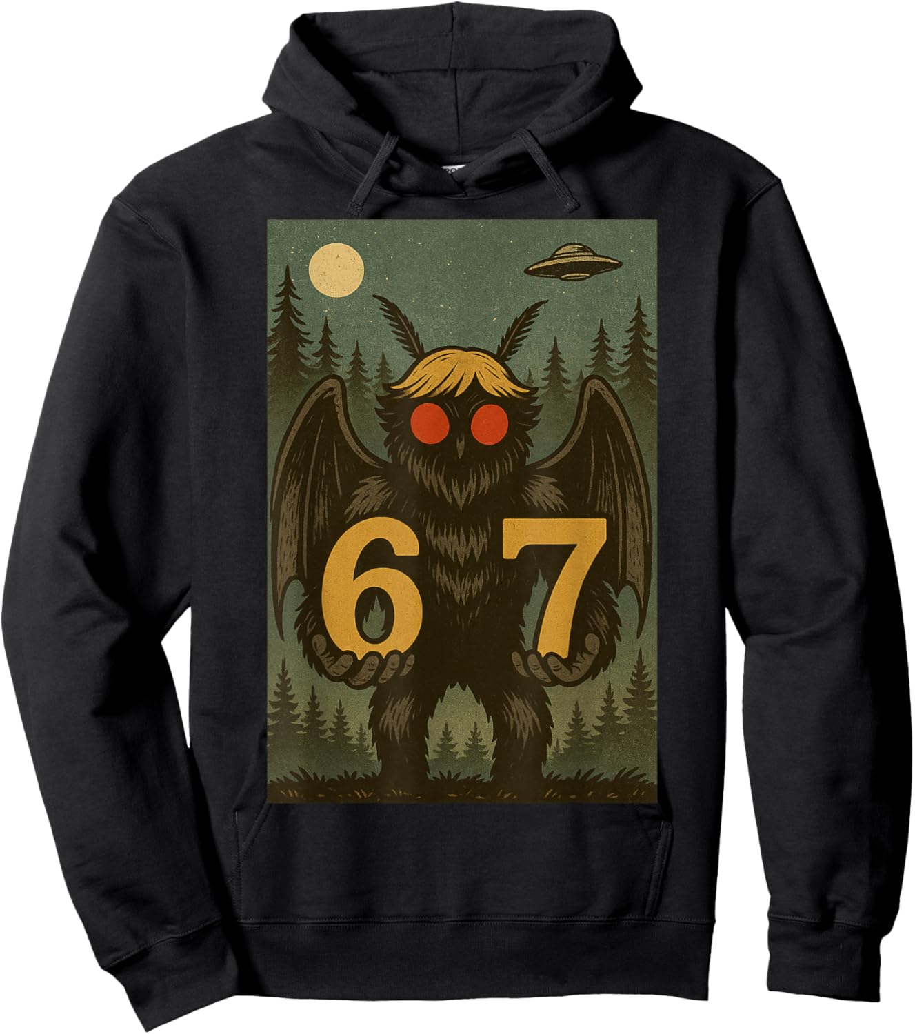 Six Seven Funny Mothman Cryptid 67 Viral Meme Men Women Kids Hoodie - Hoodie | Black