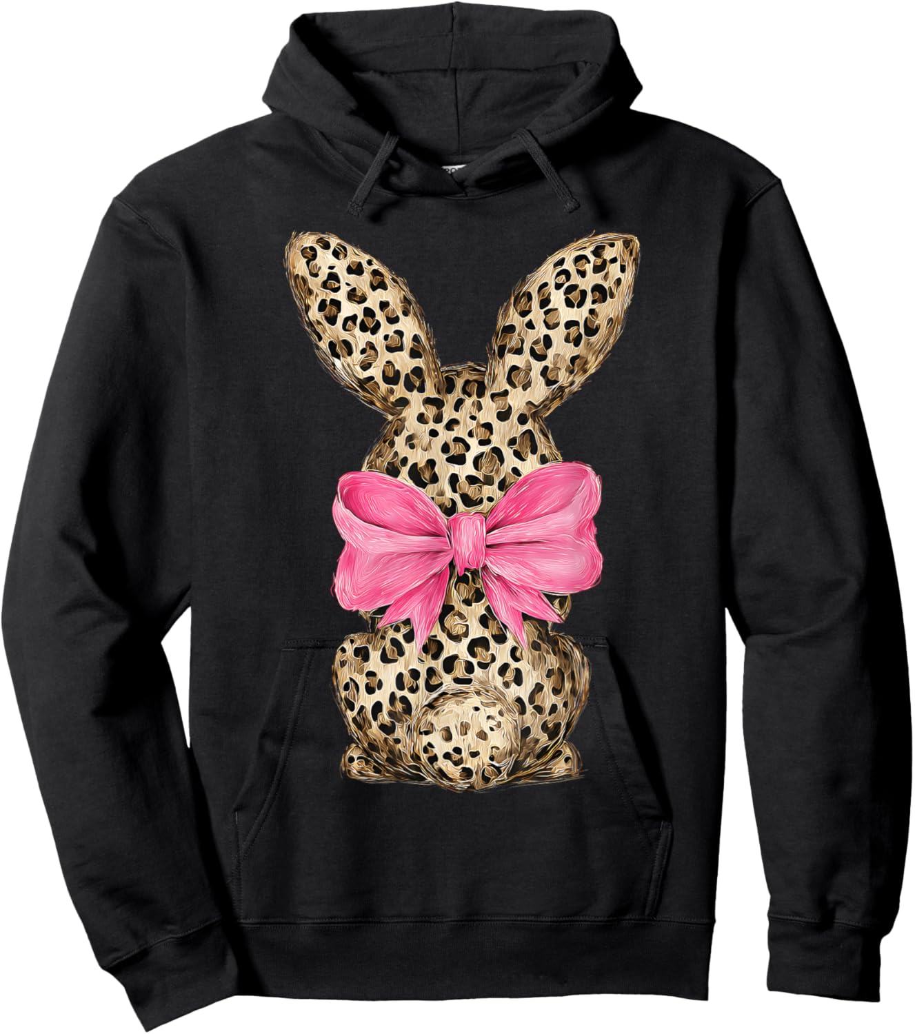 Easter Bunny Coquette Bow Leopard Easter Day Girl Women Hoodie - Hoodie | Black