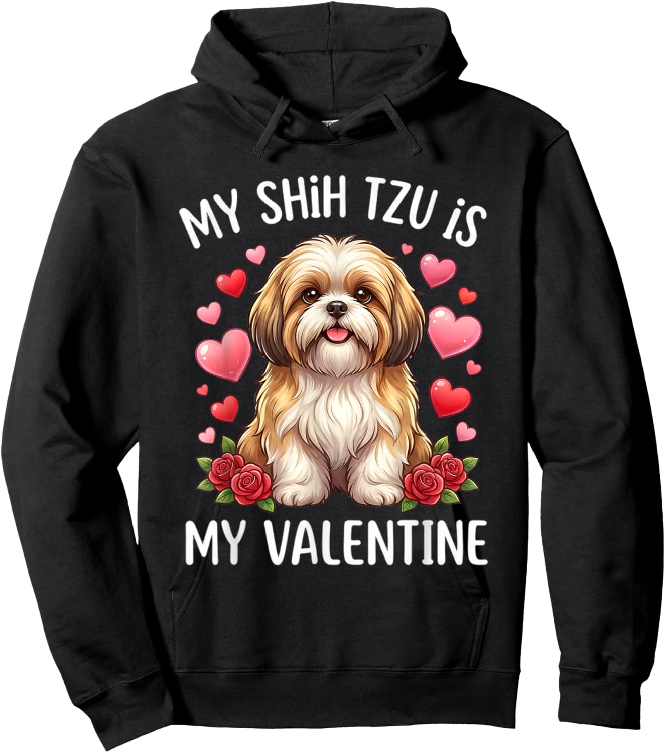 Shih tzu Dog is My Valentine Lover Hearts Valentines Day Hoodie - Hoodie | Black