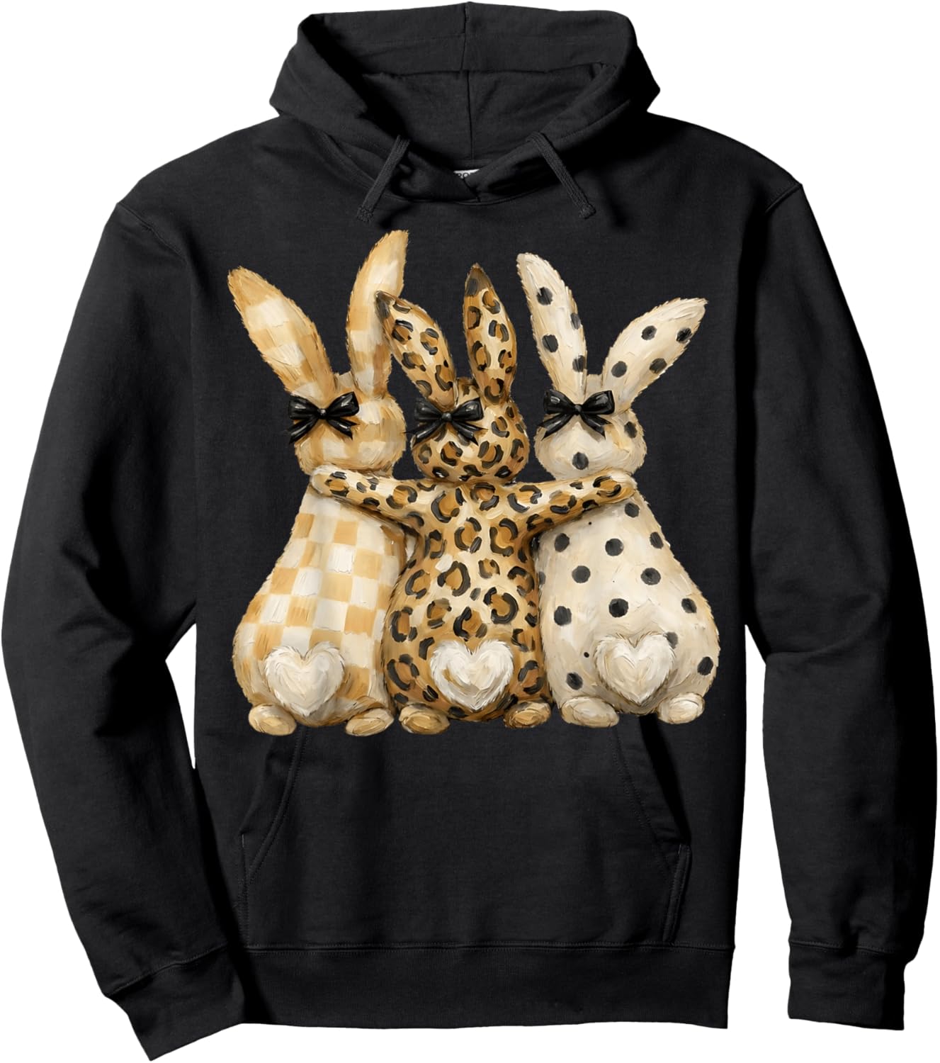Happy Easter Leopard Bunny Coquette Bow Women Girls Hoodie - Hoodie | Black