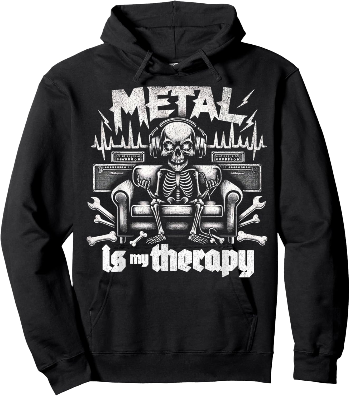 Metal is My Therapy Funny Headbanger Mental Health Metalhead Hoodie - Hoodie | Black