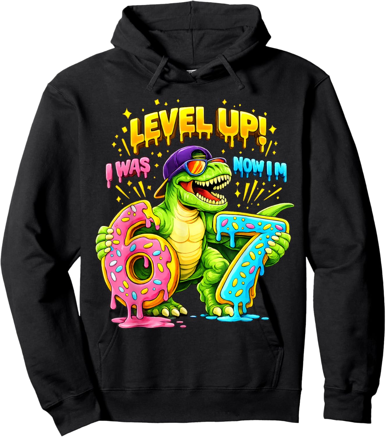 7th Birthday I was Six Now I'm Seven Dinosaur Funny 67 Meme Hoodie - Hoodie | Black