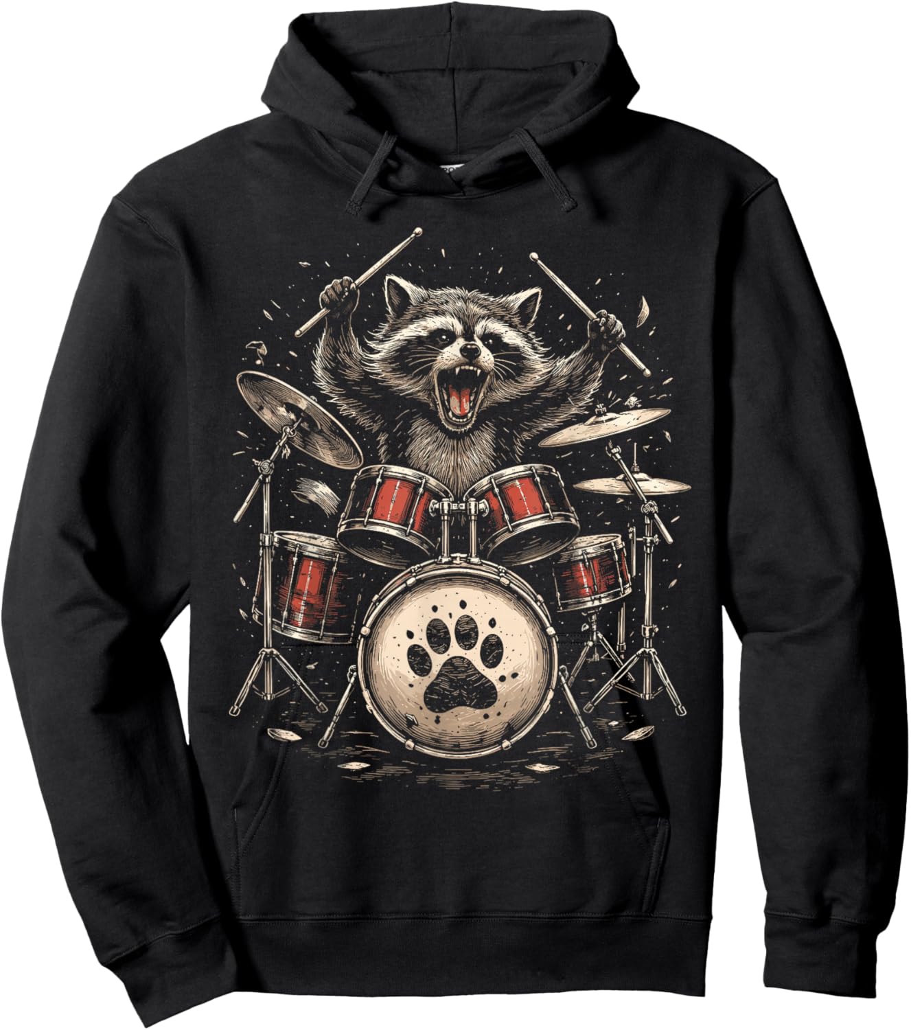 Raccoon Drummer Rock Band Animal Graphic Hoodie - Hoodie | Black
