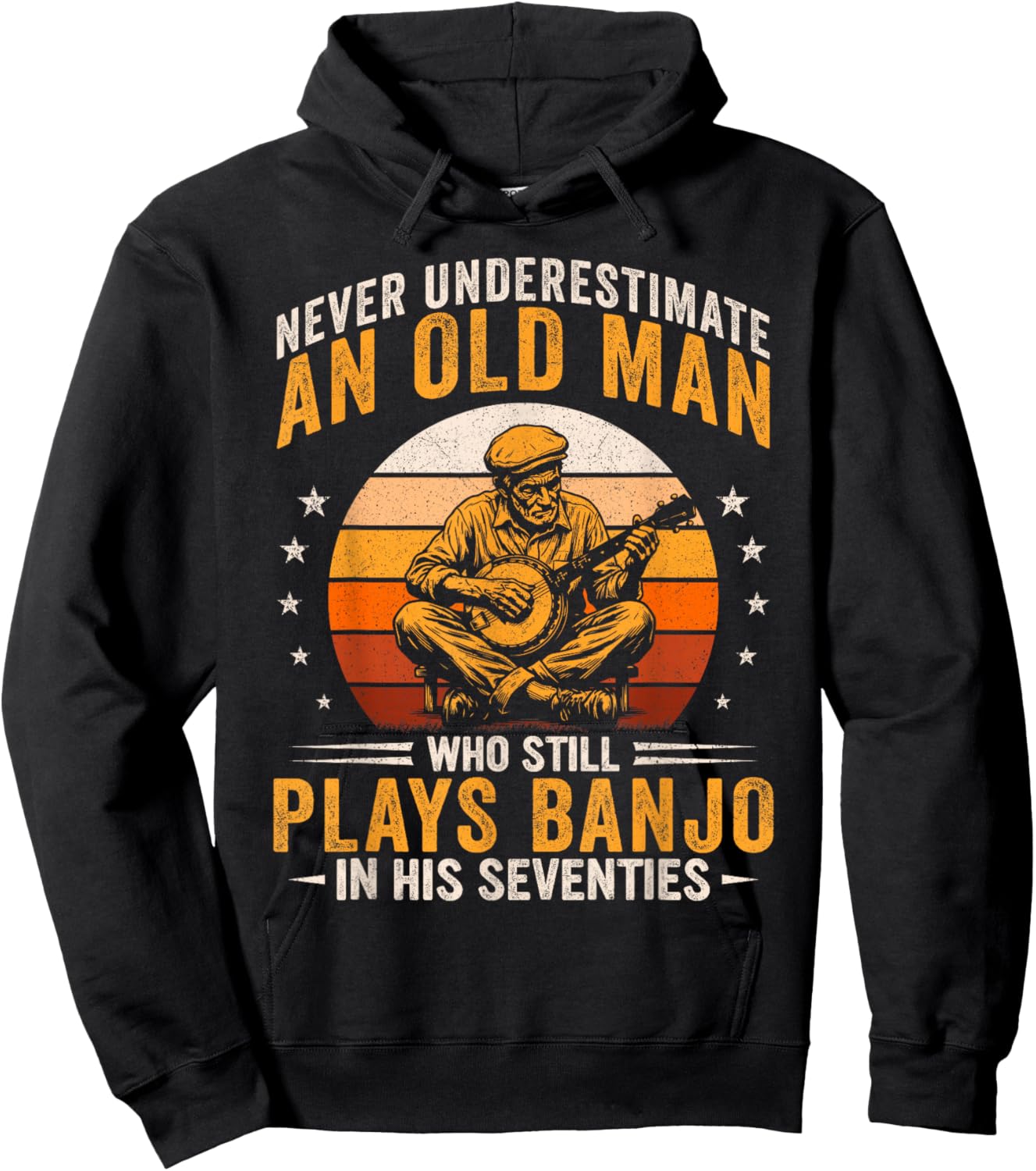 Old Man Still Plays Banjo in His 70s Bluegrass Country Music Hoodie - Hoodie | Black