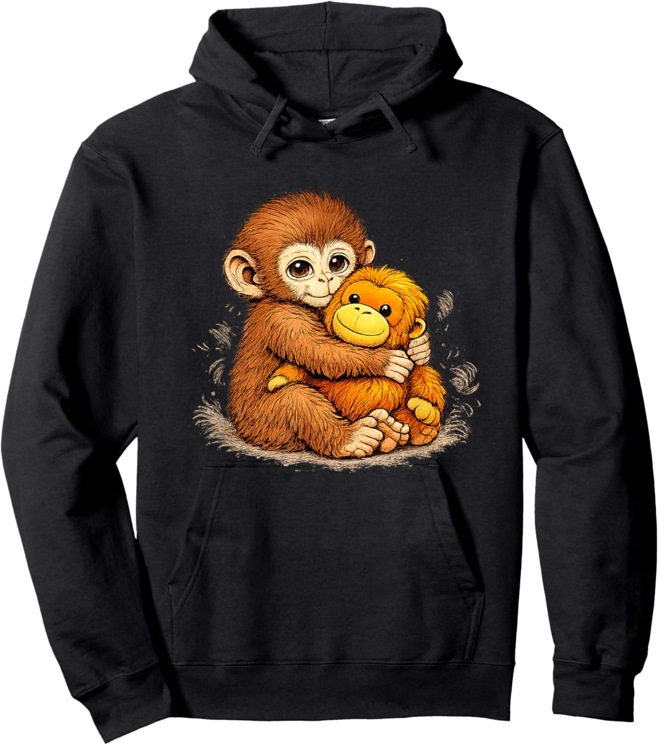 Punch Monkey Meme Cute Baby Plush Toy Sign of Mother Love Hoodie - Hoodie | Black