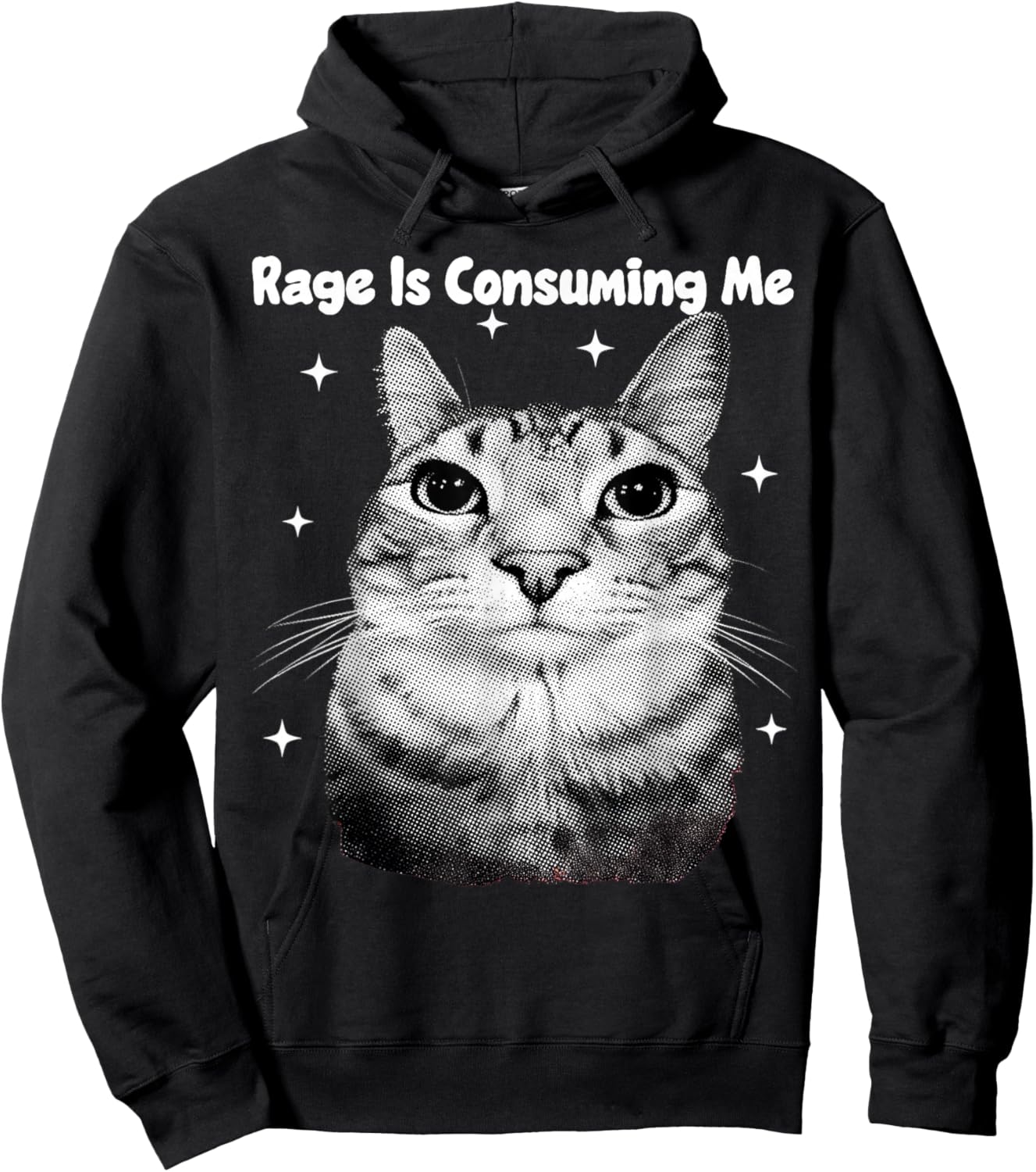 Y2K Cat Rage is Consuming Me Silly Staring Cat Meme Silly Hoodie - Hoodie | Black