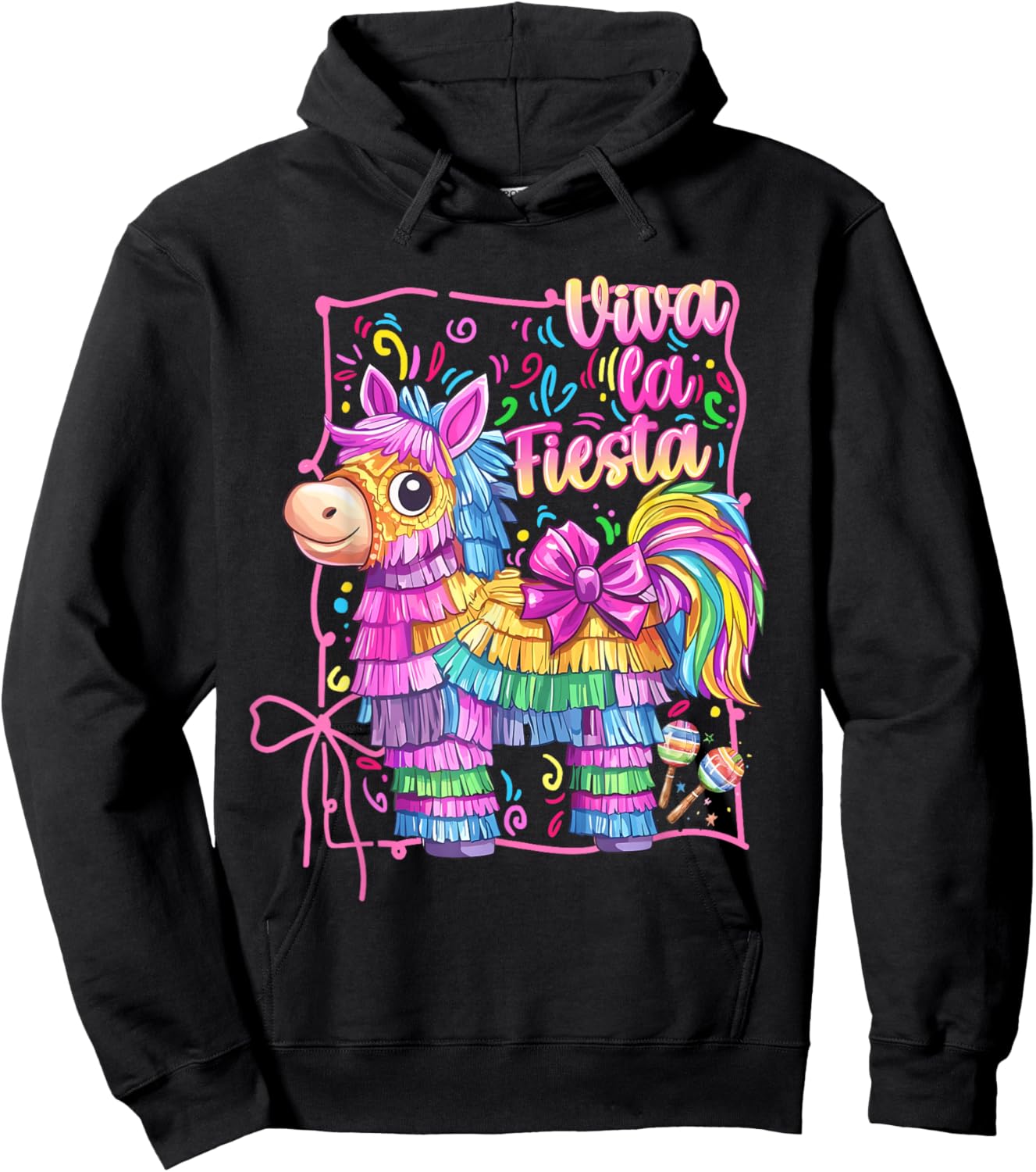Viva La Fiesta Colorful Pinata Party Coquette Bow Girl Women Hoodie - Hoodie | Black