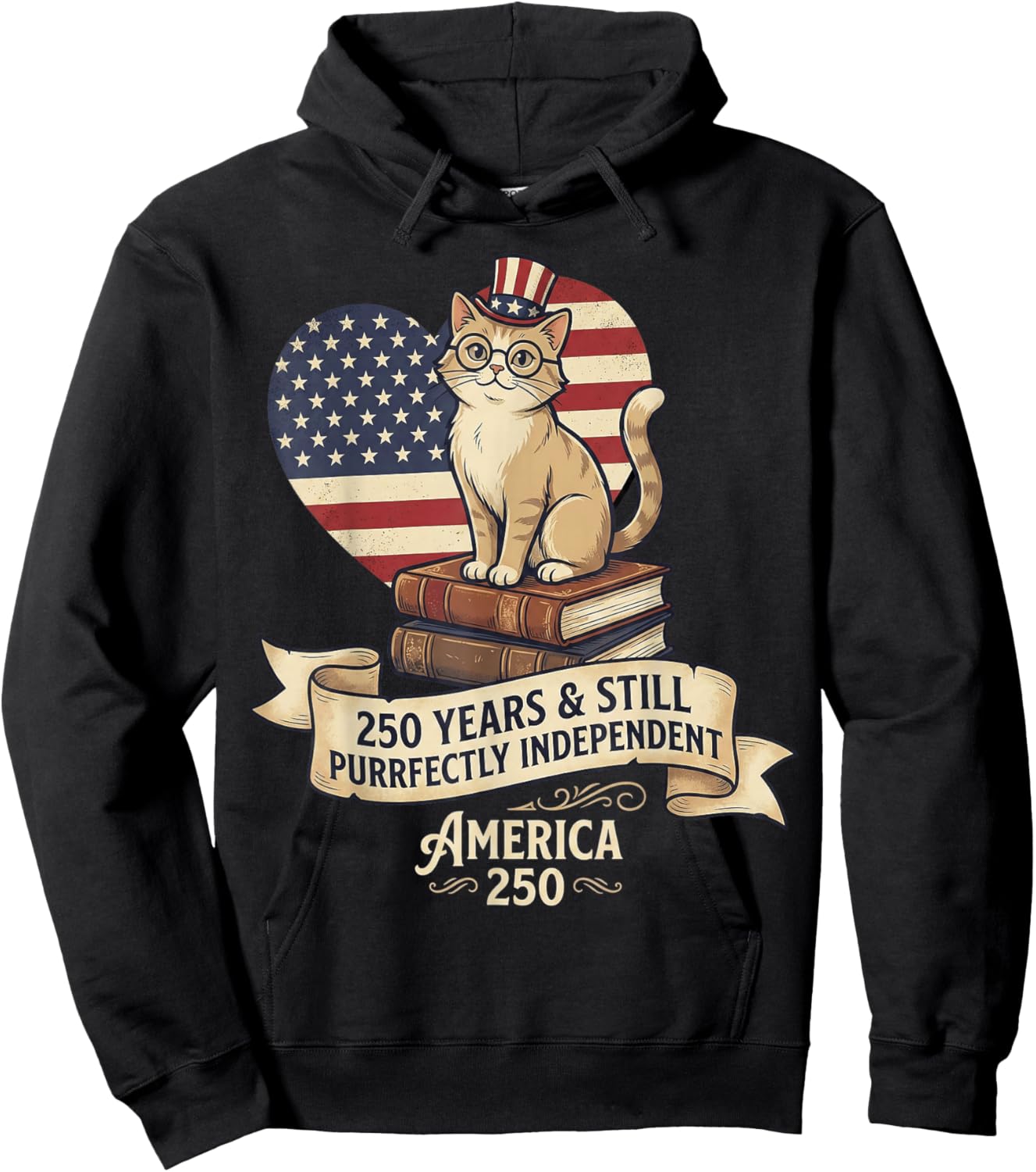 250 Anniversary USA Shirt Book Cute Cat 4th of July Hoodie - Hoodie | Black