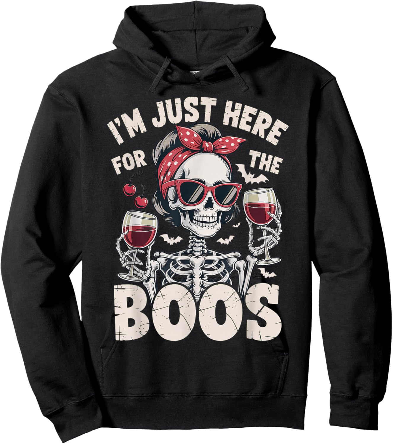 Halloween Women I'm Just Here for The Boos Skeleton Hoodie - Hoodie | Black