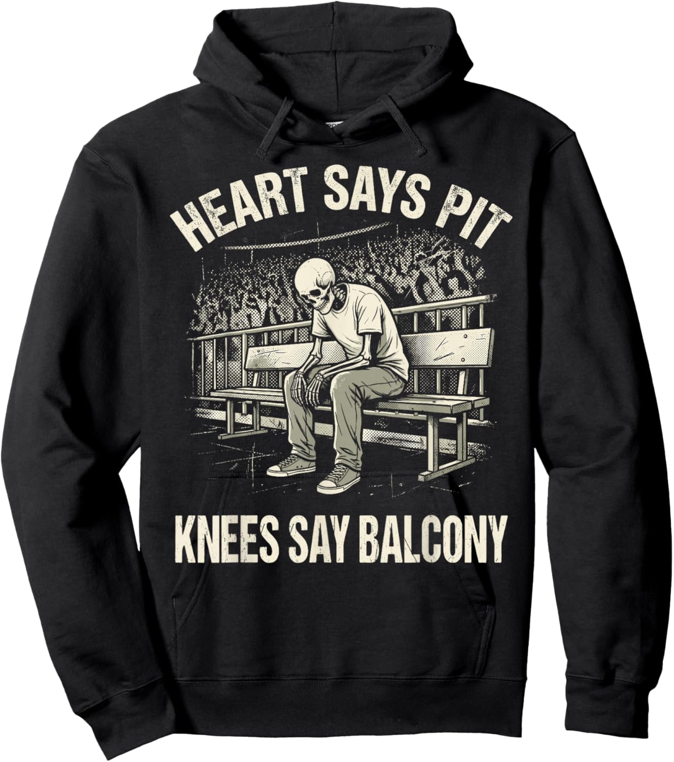 Heart Says Pit Knees Say Balcony Aging Rocker Skeleton Hoodie - Hoodie | Black