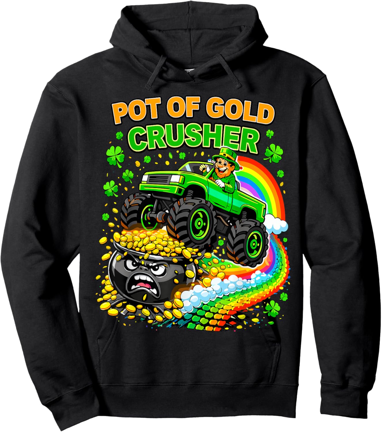 Pot of Gold Crusher Monster Truck St. Patrick’s Day Kids Hoodie - Hoodie | Black