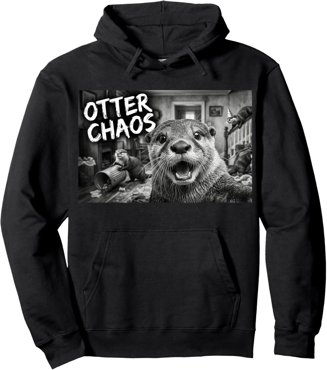 Otter Chaos Funny Animal Selfie Cute Meme Hoodie - Hoodie | Black