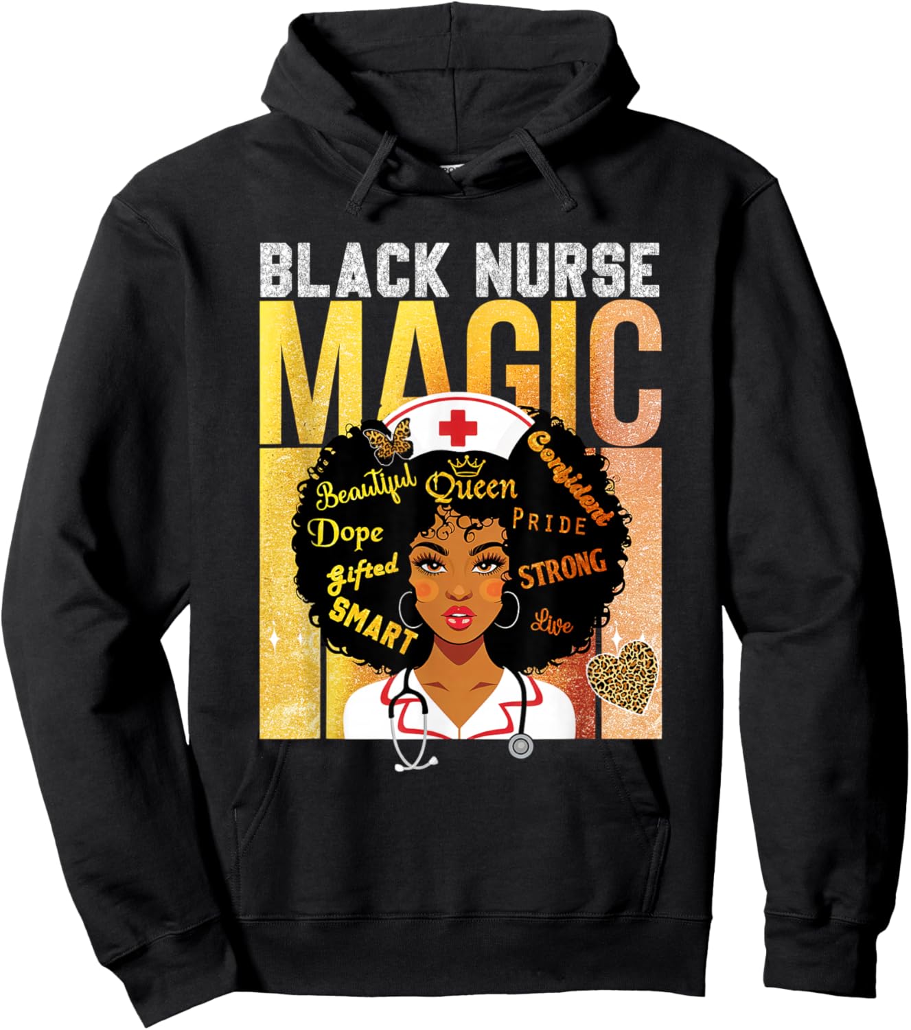 Black Nurse Magic Pride Afro Queen BHM Shirt Nursing Hoodie - Hoodie | Black