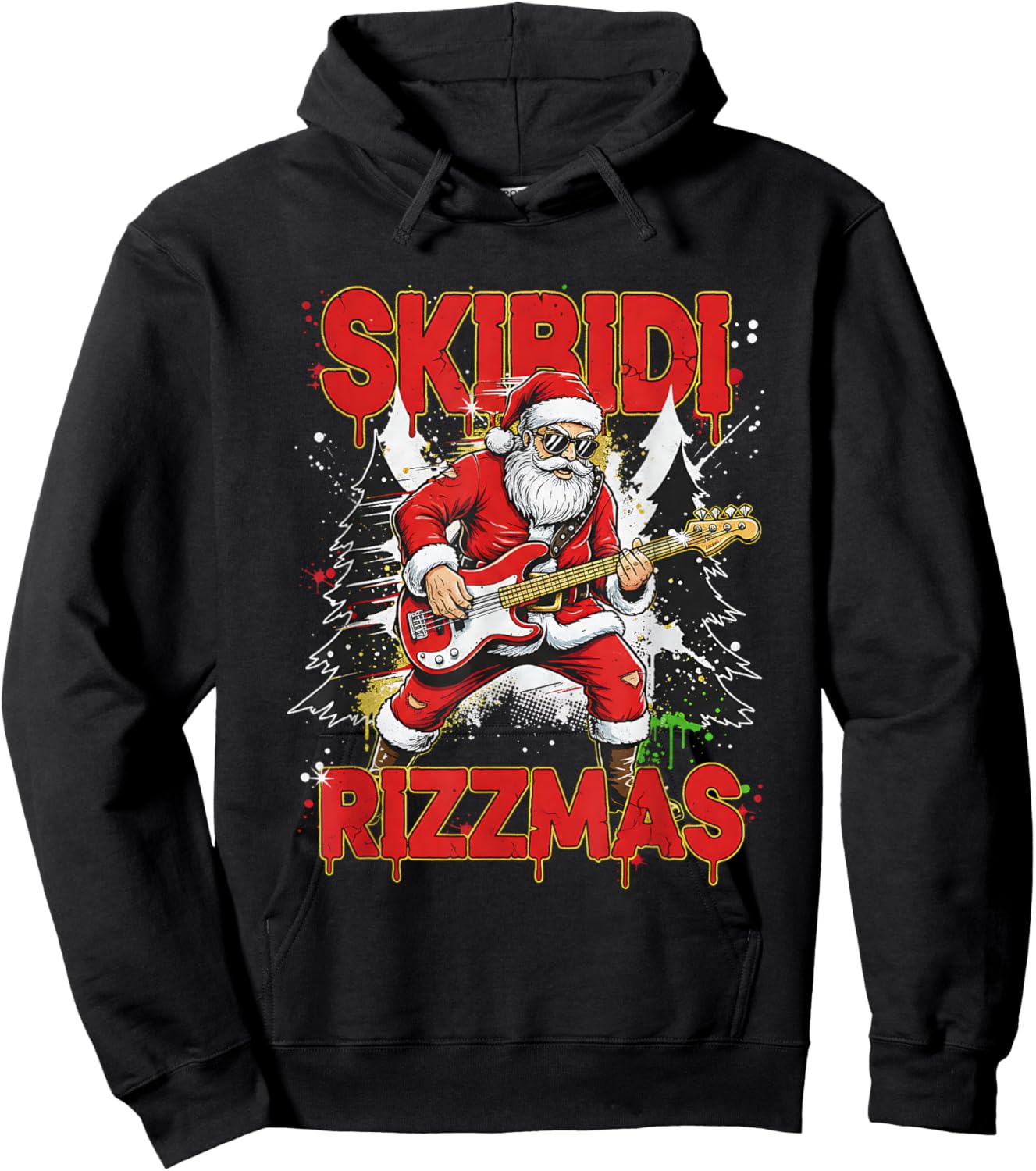 Skibidi Rizzmas Santa Playing Guitar Funny Christmas Hoodie - Hoodie | Black